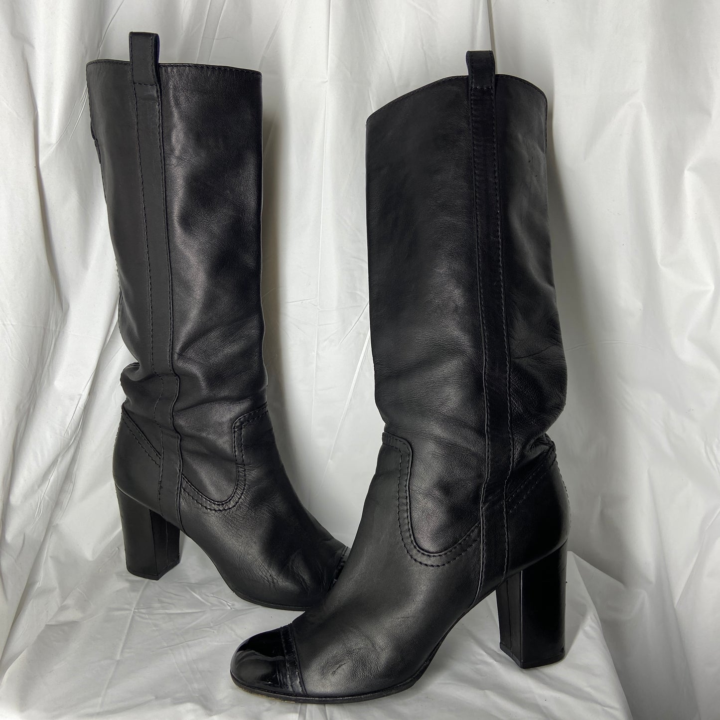 Chanel calf leather knee high heel boots 39
