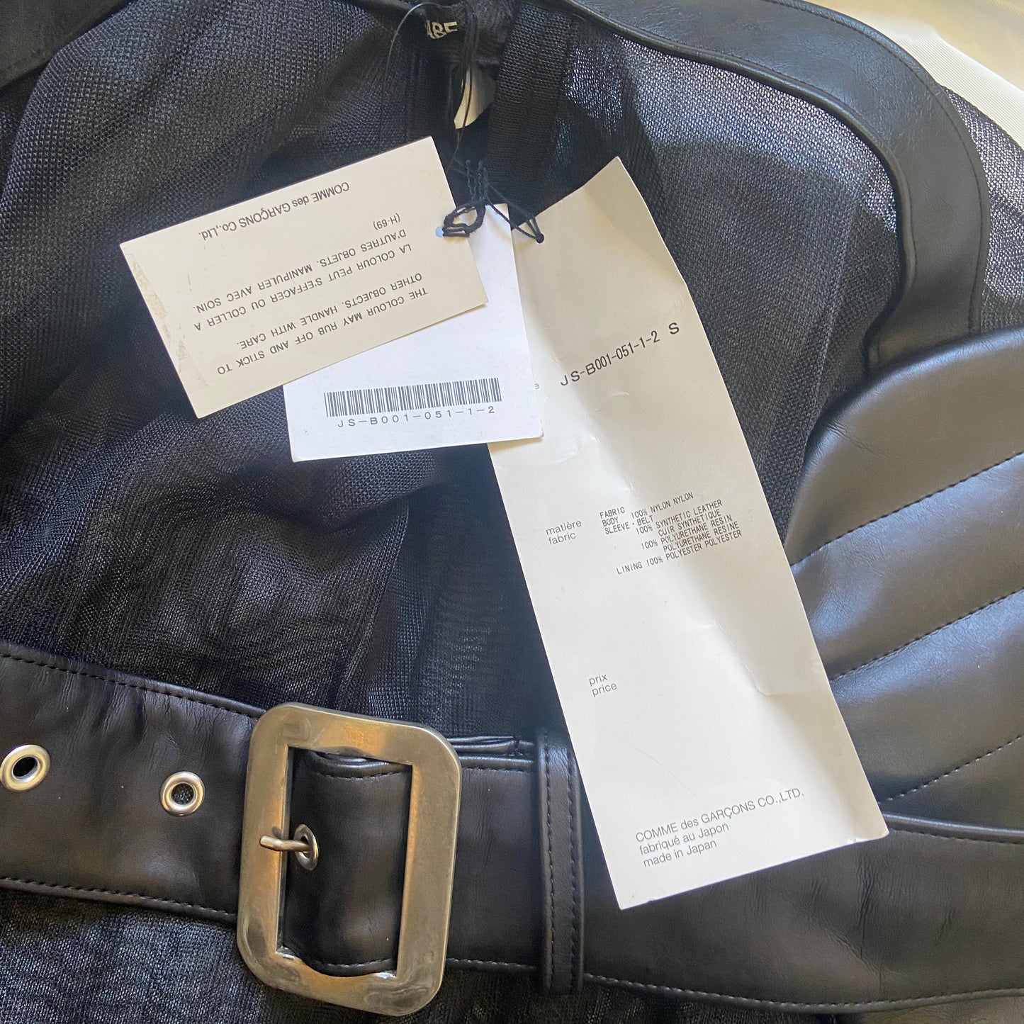 Junya Watanabe fw20 black mesh top with leather sleeves S