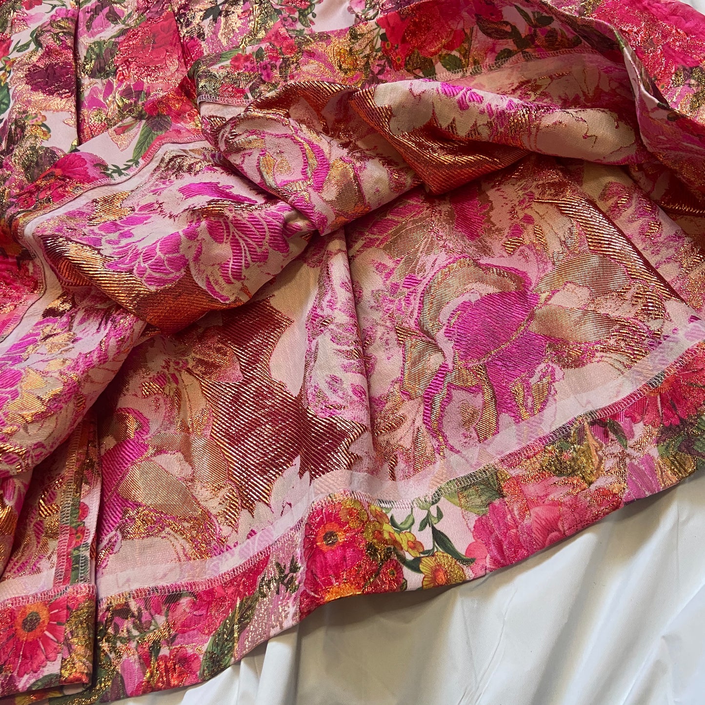 Comme des garçons ss20 floral jacquard gold pink round skirt 31