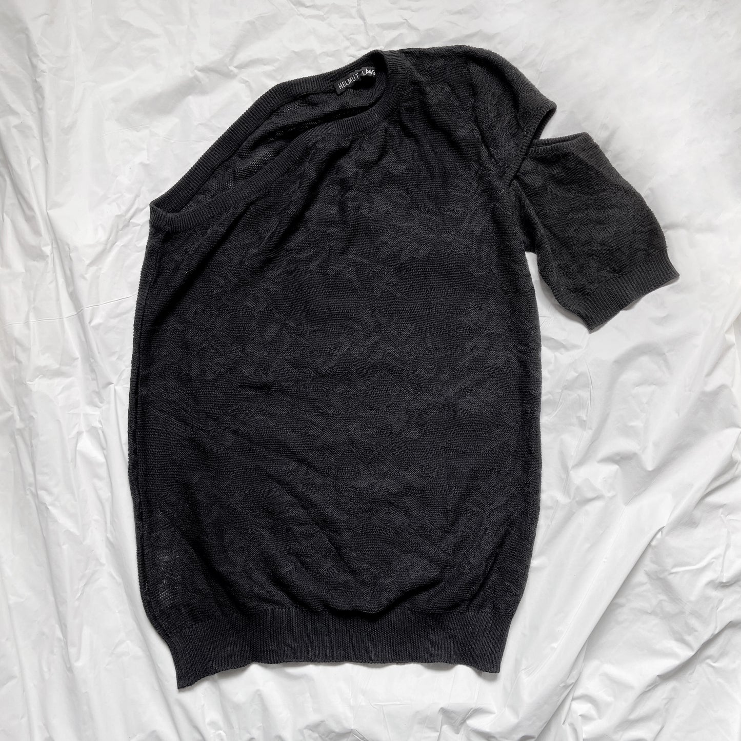 Helmut Lang spring 1996 floral knit one shoulder top M