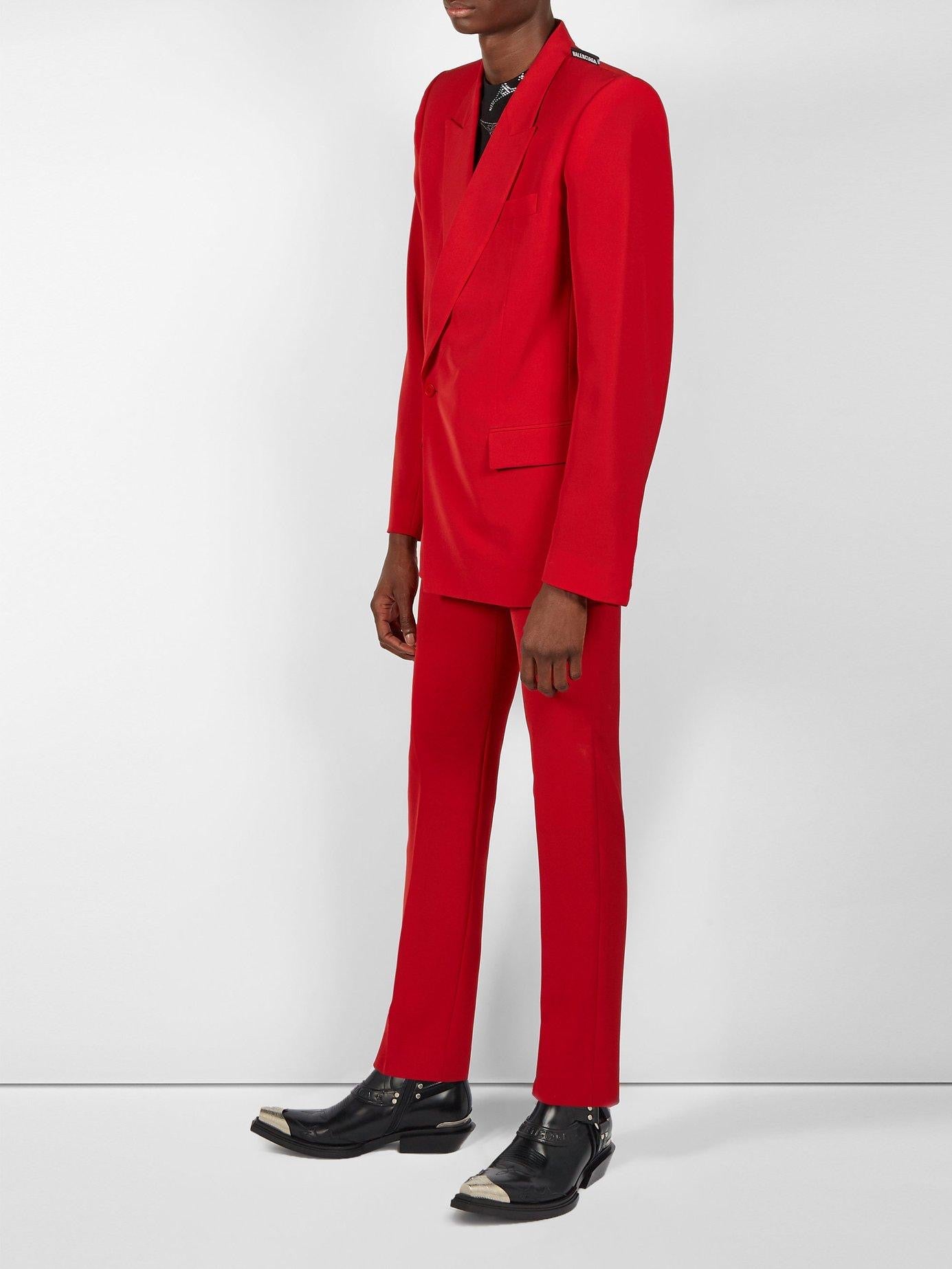 Balenciaga Bwnt ss19 runway set red 80s boxy shoulder blazer pants suit set 44