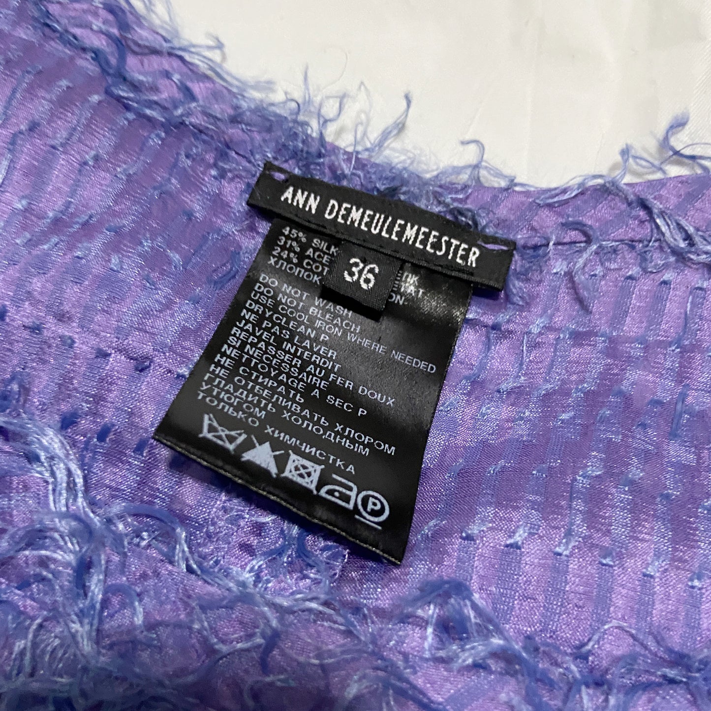 Ann Demeulemeester fall 2008 purple fur like fringe silk dress 36