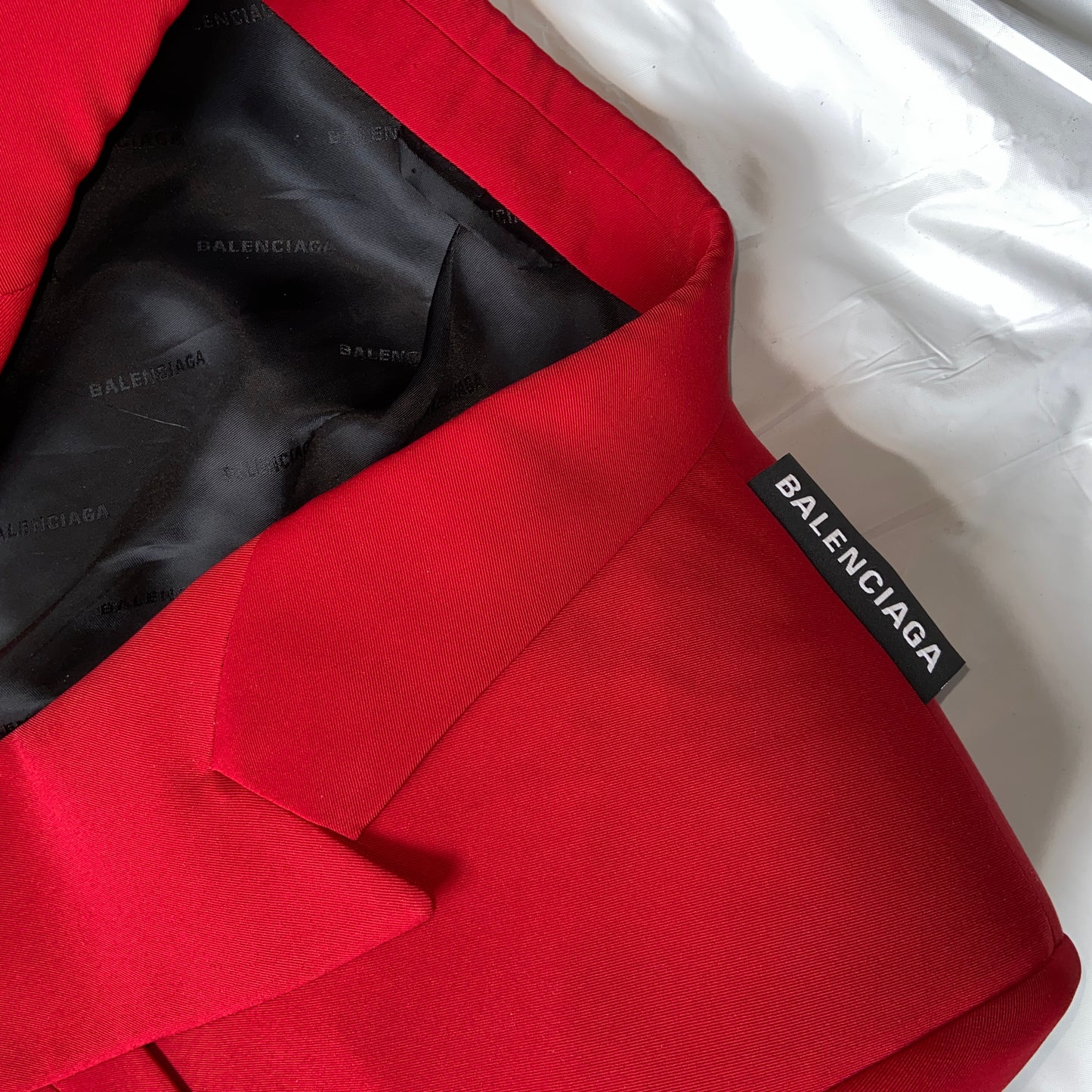 Balenciaga Bwnt ss19 runway set red 80s boxy shoulder blazer pants suit set 44