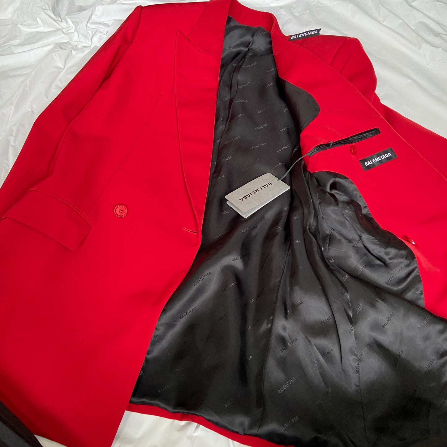 Balenciaga Bwnt ss19 runway set red 80s boxy shoulder blazer pants suit set 44