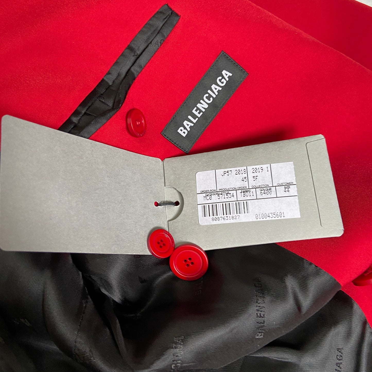 Balenciaga Bwnt ss19 runway set red 80s boxy shoulder blazer pants suit set 44