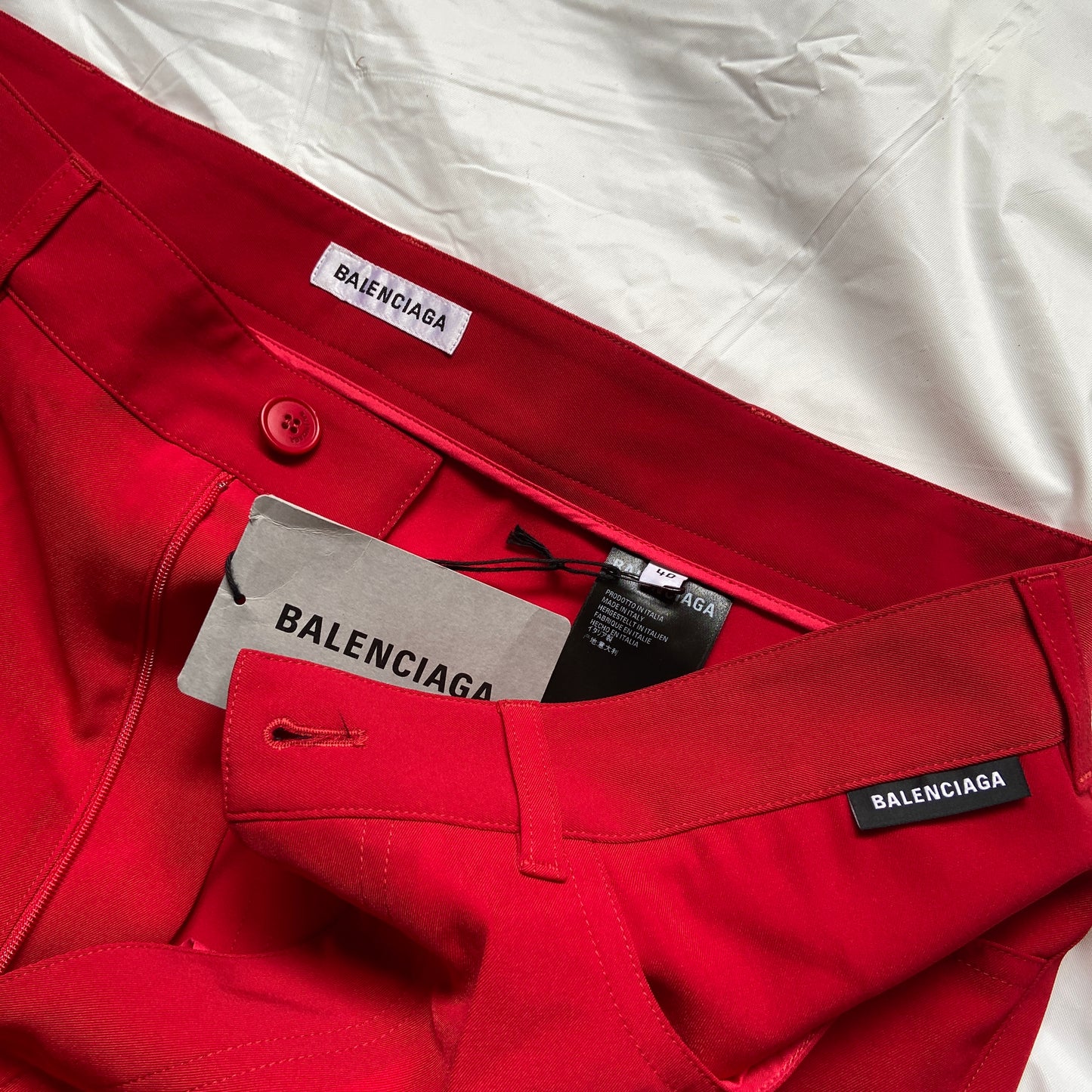 Balenciaga Bwnt ss19 runway set red 80s boxy shoulder blazer pants suit set 44