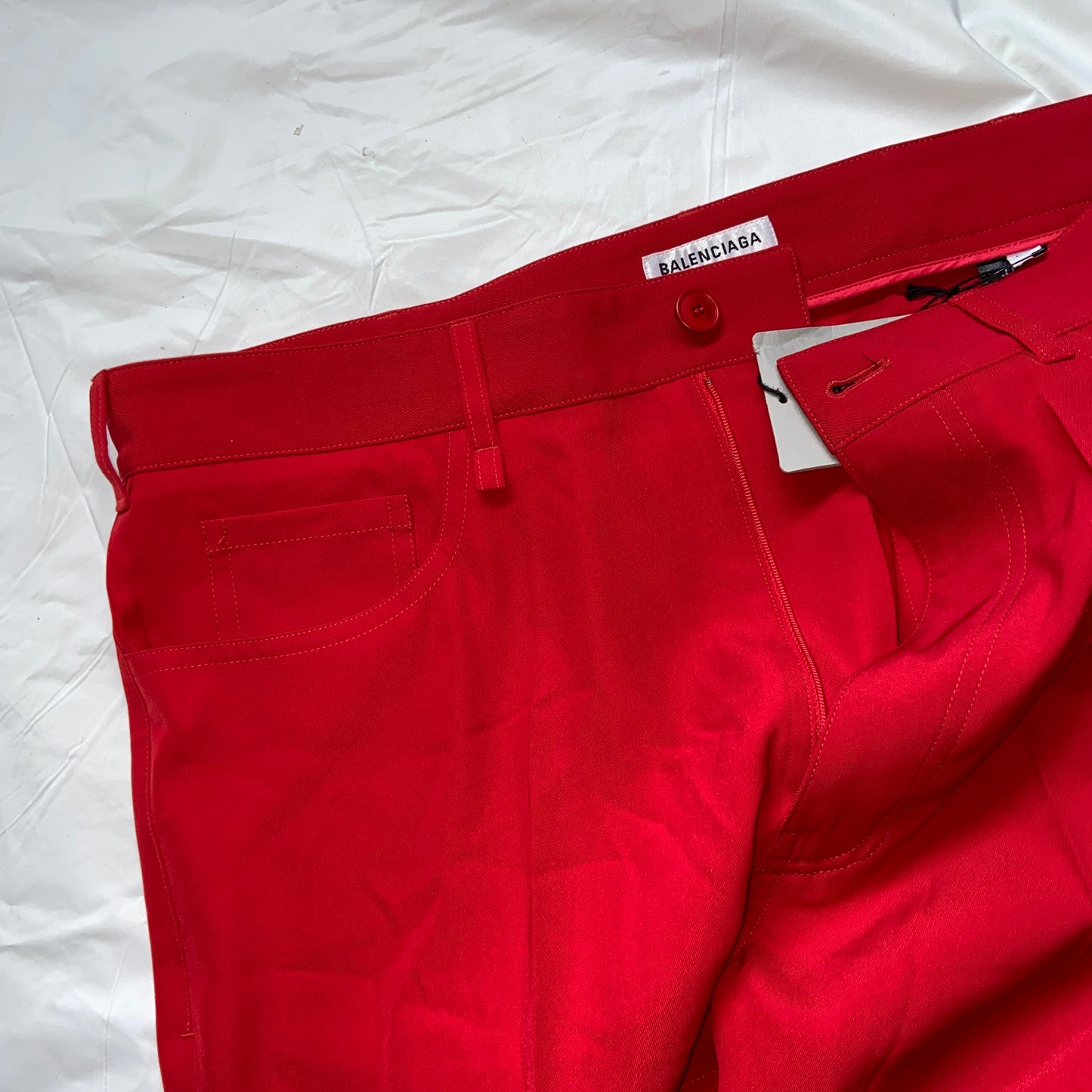 Balenciaga Bwnt ss19 runway set red 80s boxy shoulder blazer pants suit set 44