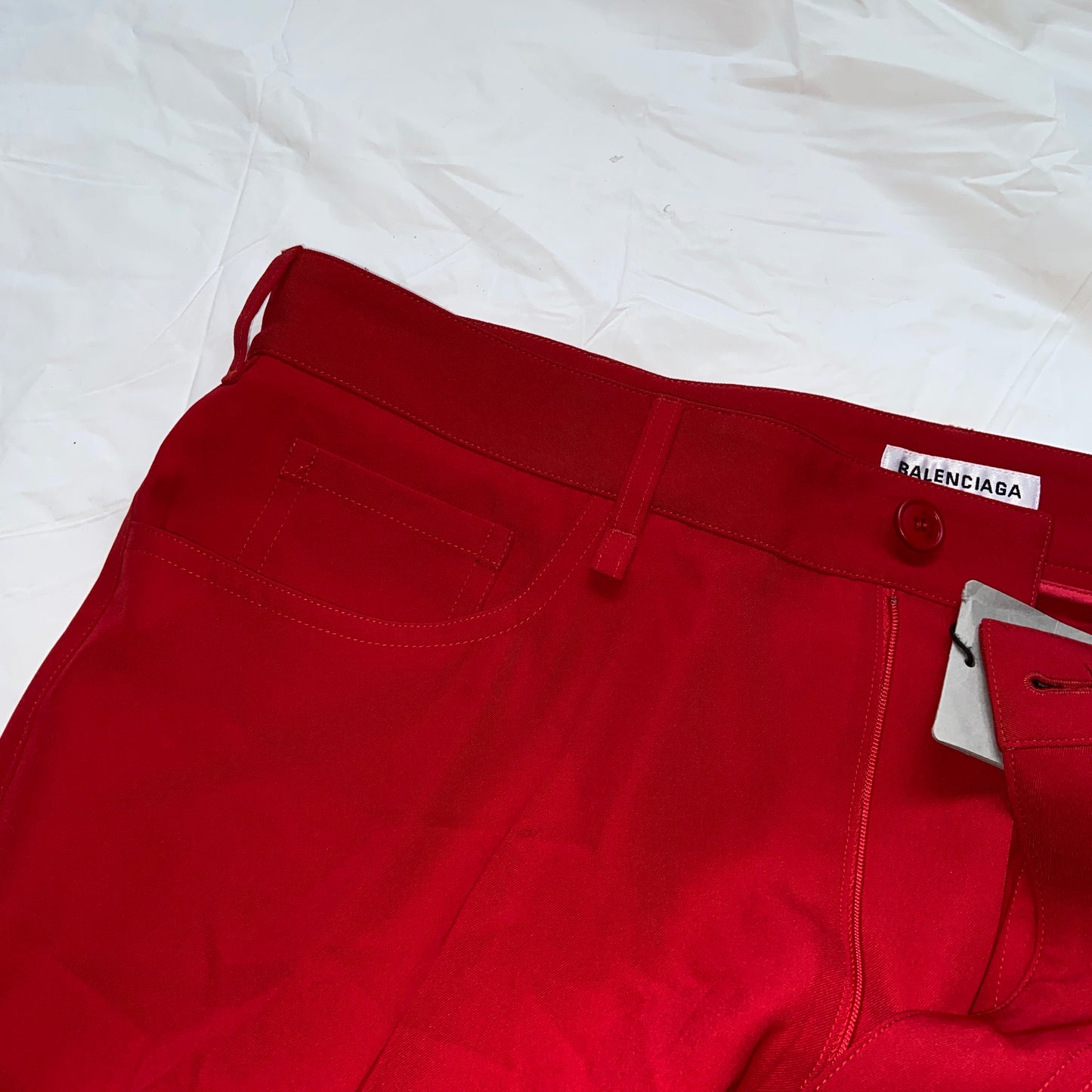 Balenciaga Bwnt ss19 runway set red 80s boxy shoulder blazer pants suit set 44