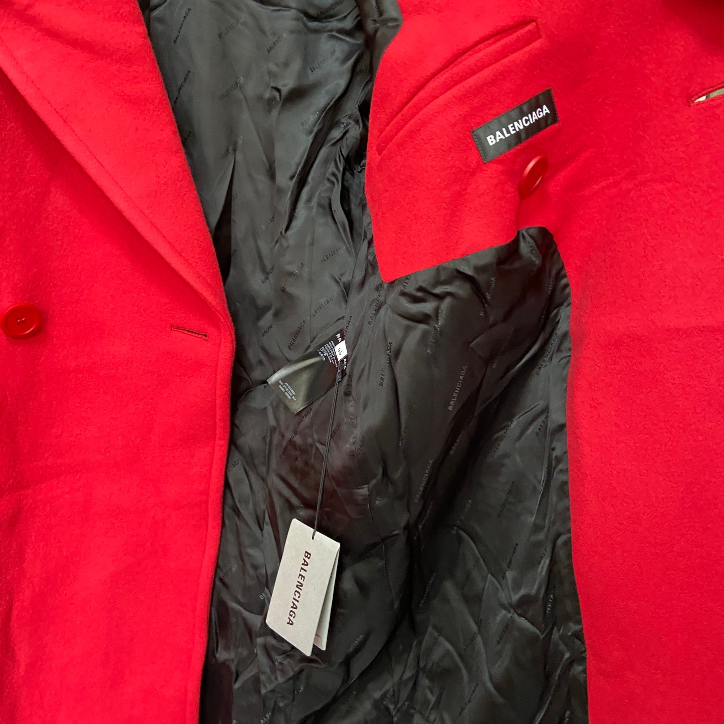 Balenciaga Ss19 runway 80s boxy shoulder red camel wool coat jacket 46