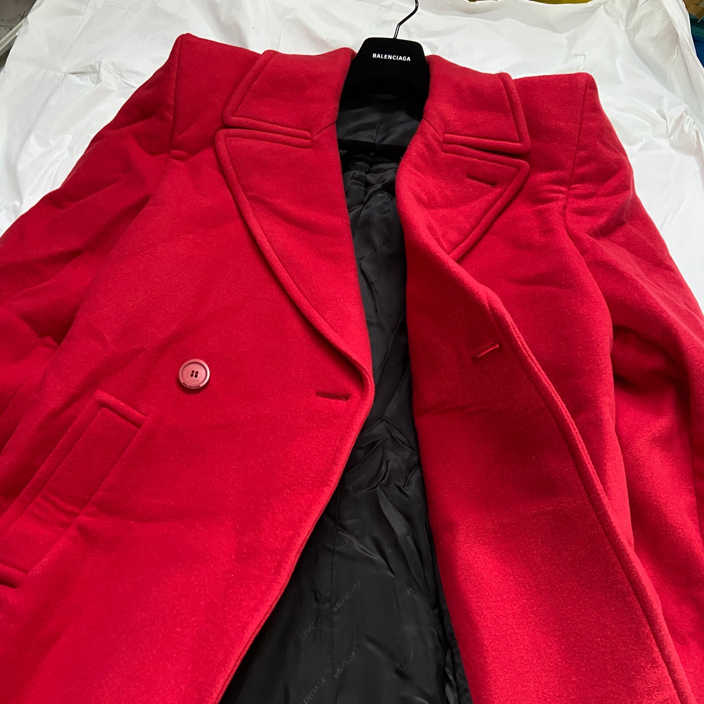 Balenciaga Ss19 runway 80s boxy shoulder red camel wool coat jacket 46