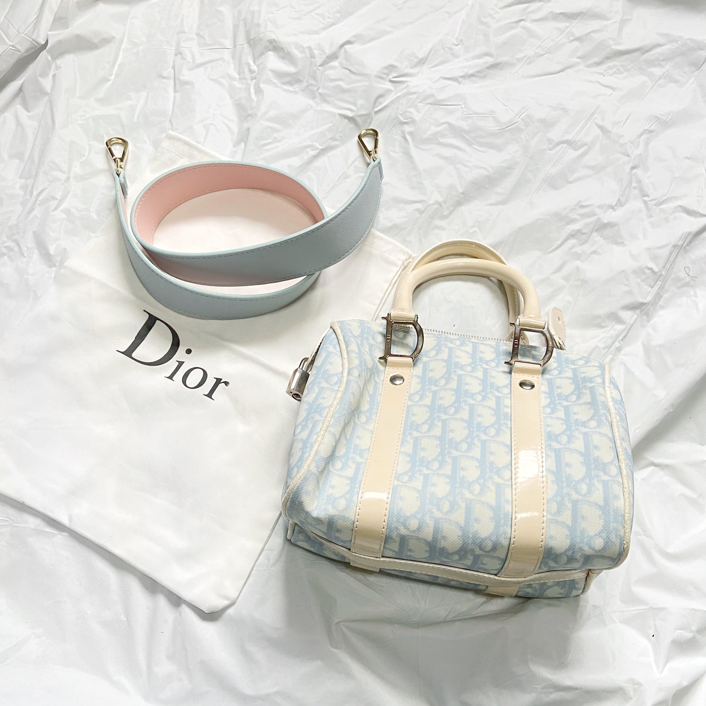 Christian Dior Galliano Spring 2005 Baby Blue Trotter Bowler Bag