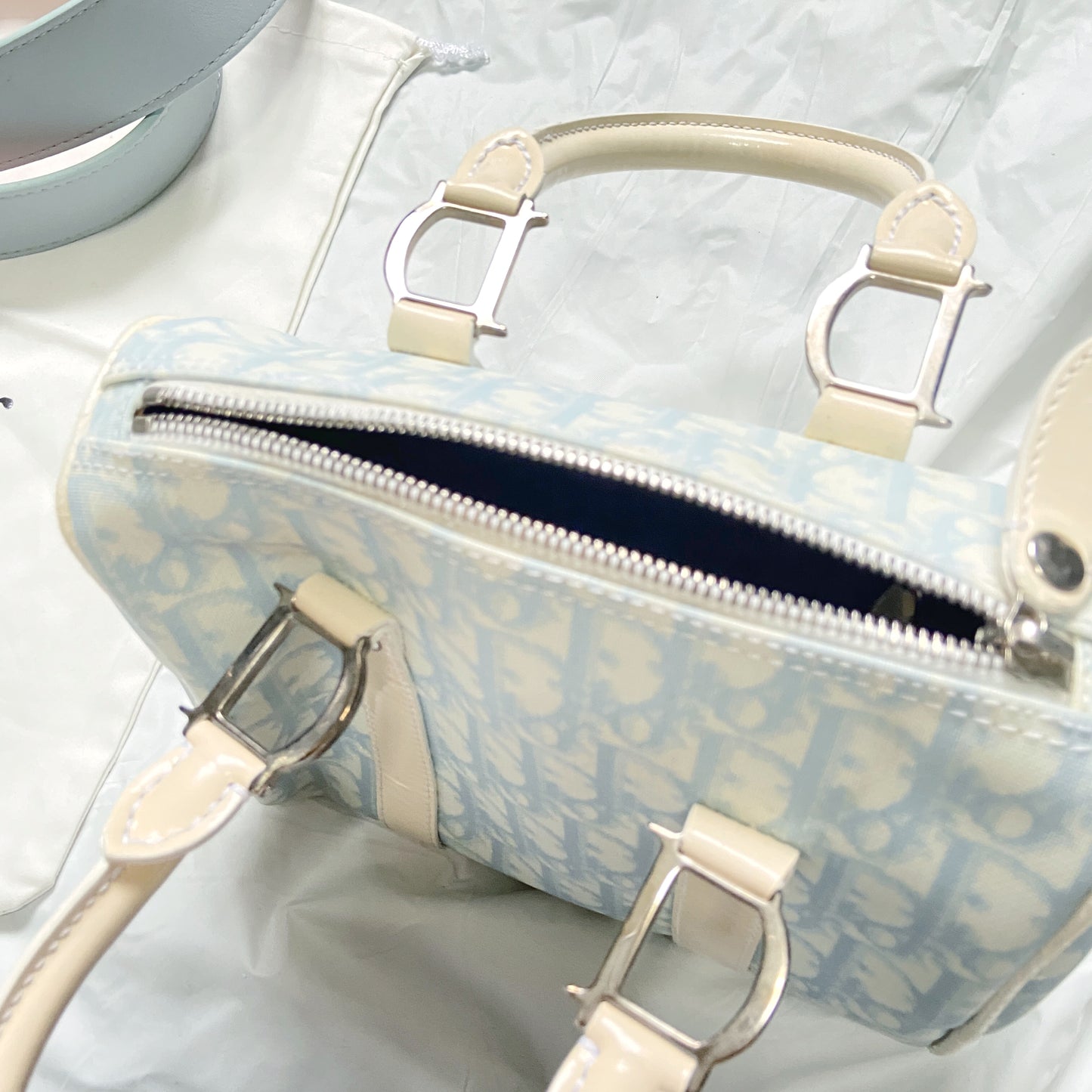 Christian Dior Galliano Spring 2005 Baby Blue Trotter Bowler Bag