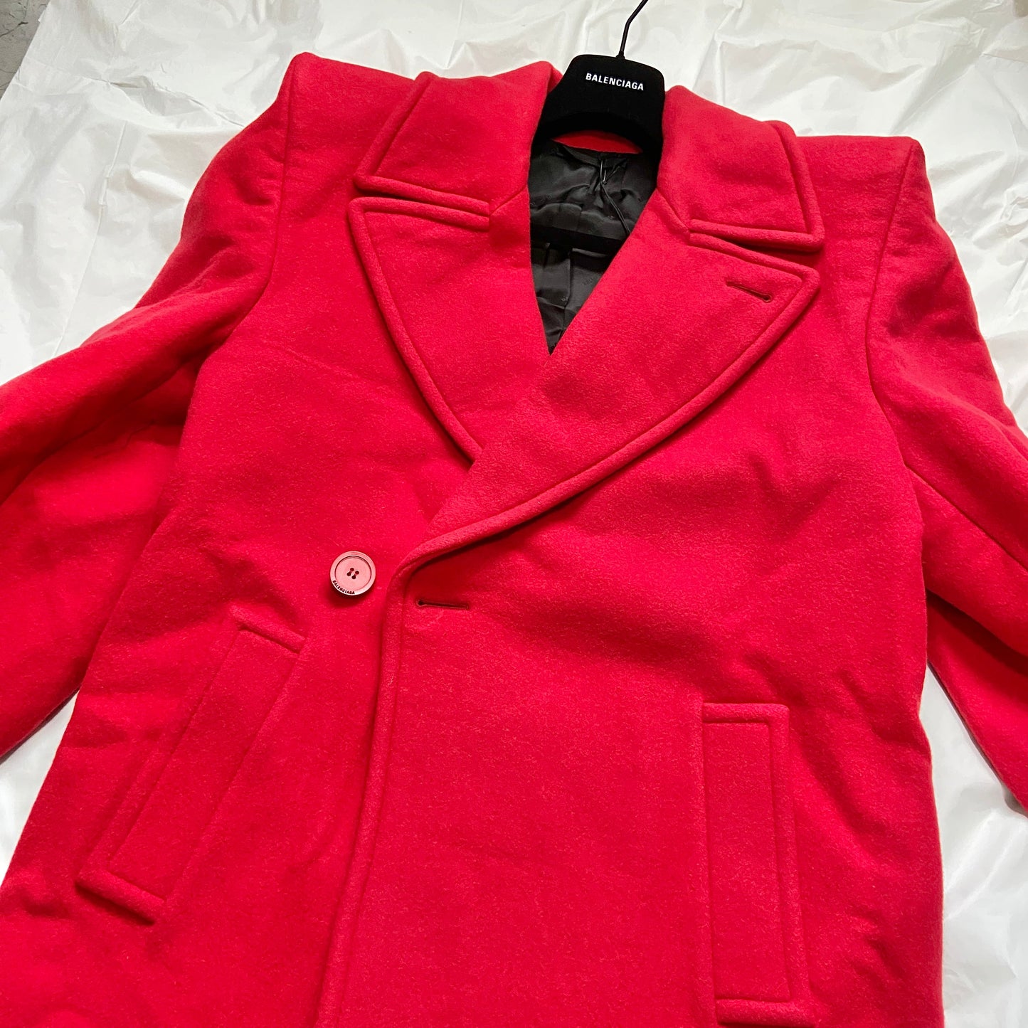 Balenciaga Ss19 runway 80s boxy shoulder red camel wool coat jacket 44