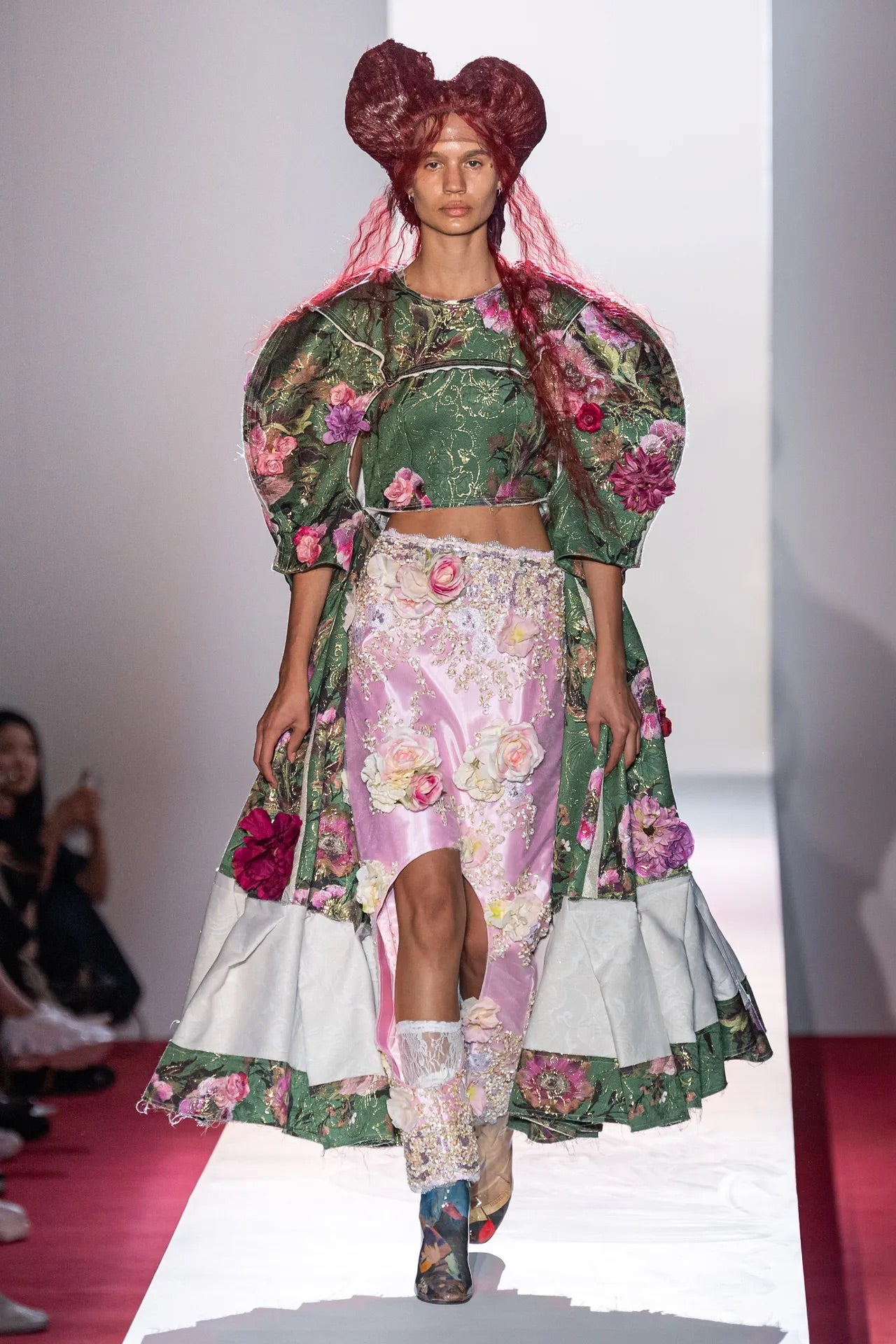 Comme des garçons ss20 floral jacquard gold pink round skirt 31