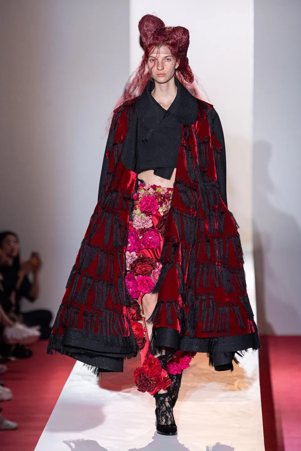 Comme des garçons ss20 floral jacquard gold pink round skirt 31