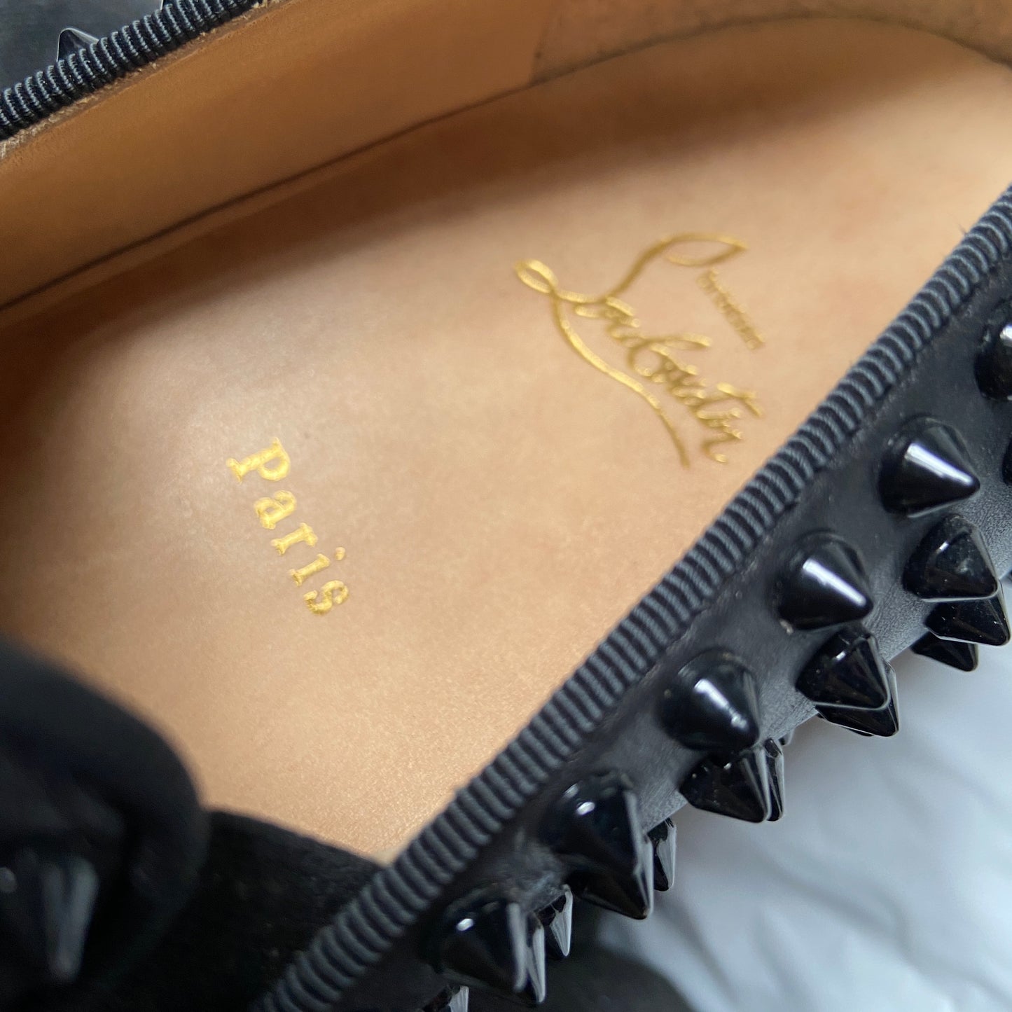 Christian Louboutin triple black spike slip on 43