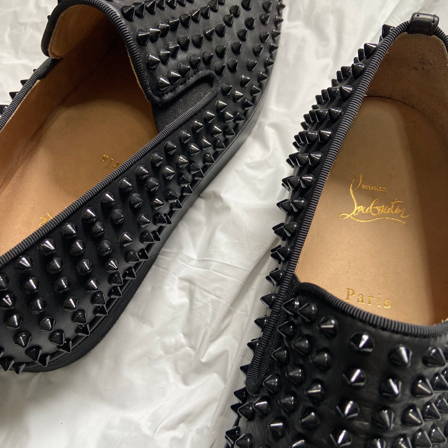 Christian Louboutin triple black spike slip on 43