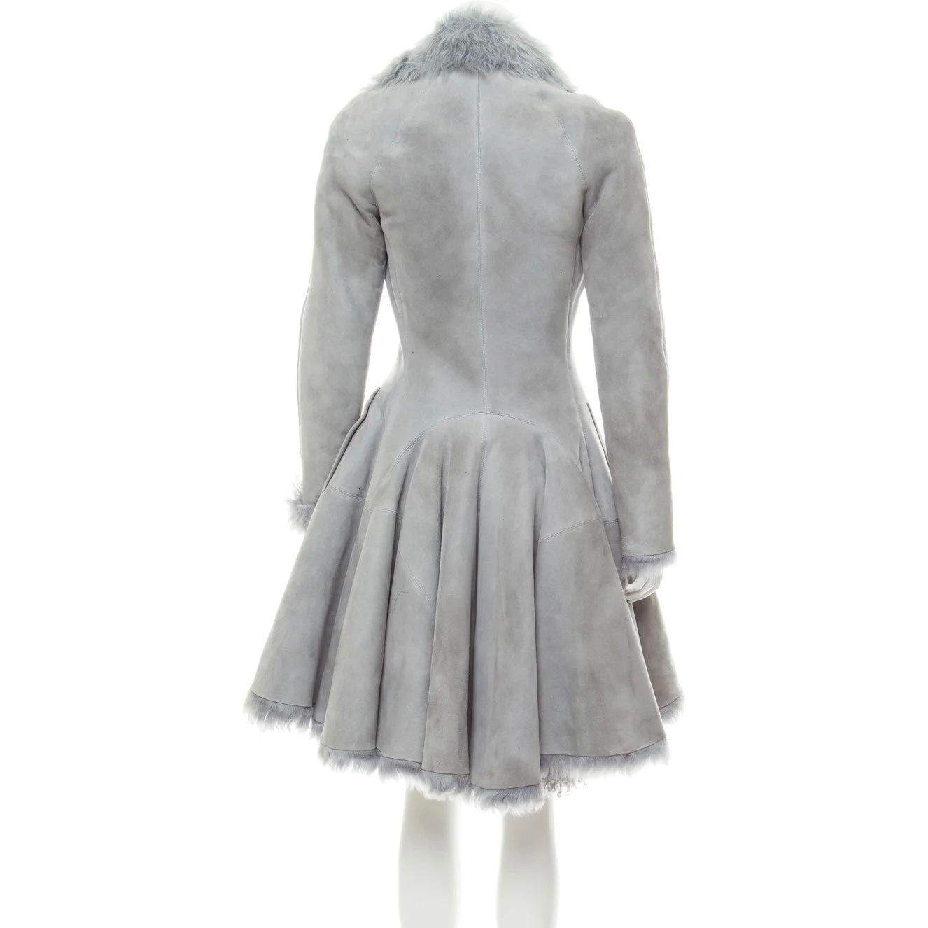 Alaïa mint blue shearling fur trimlambskin coat jacket