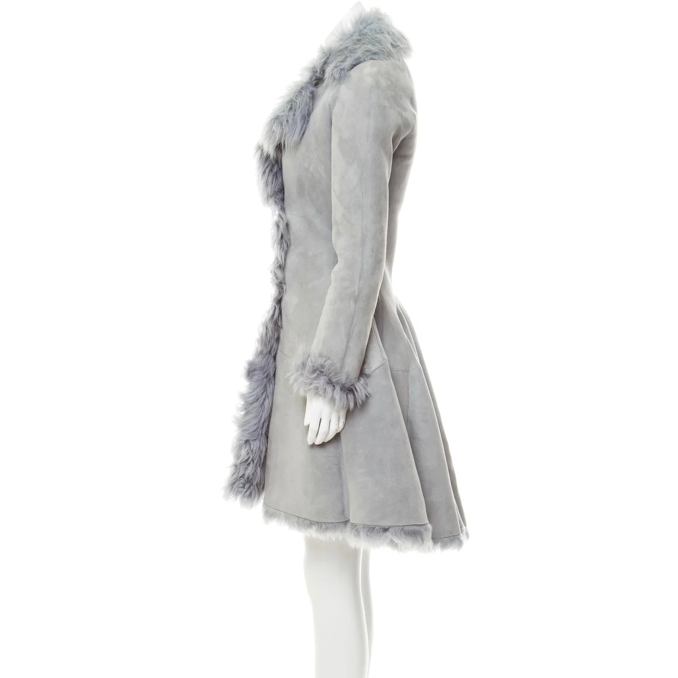 Alaïa mint blue shearling fur trimlambskin coat jacket