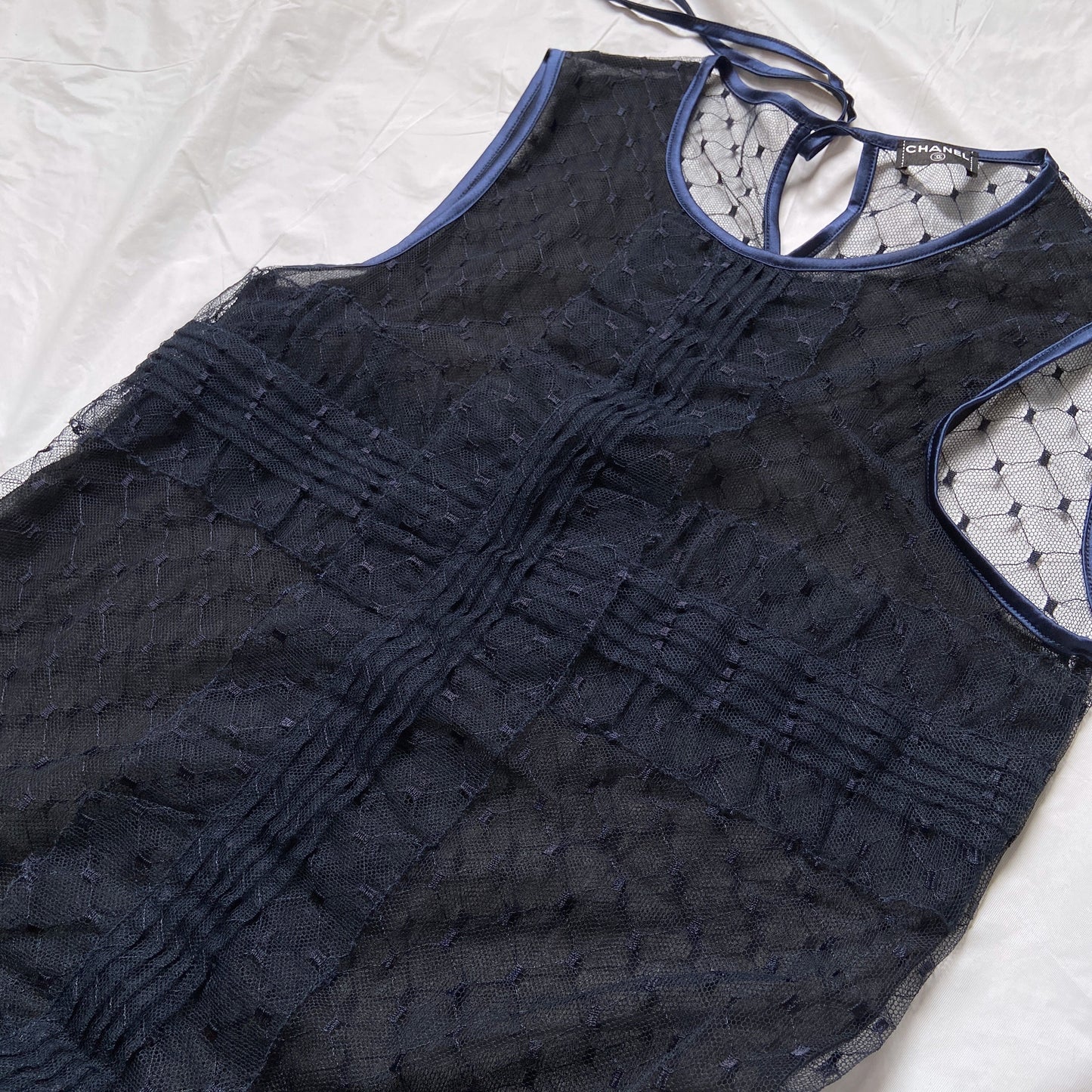 Chanel fall 2007 see through lace ruffled silk sleeveless top 38