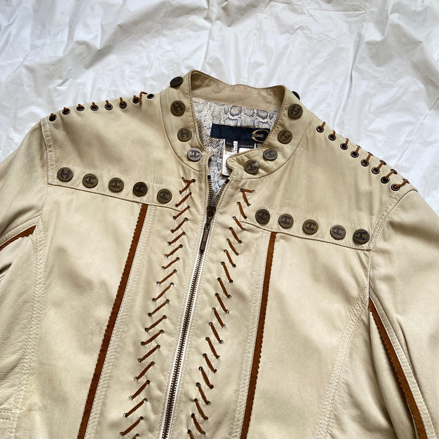 Roberto Cavalli lambskin indian tribal embossed leather jacket 50