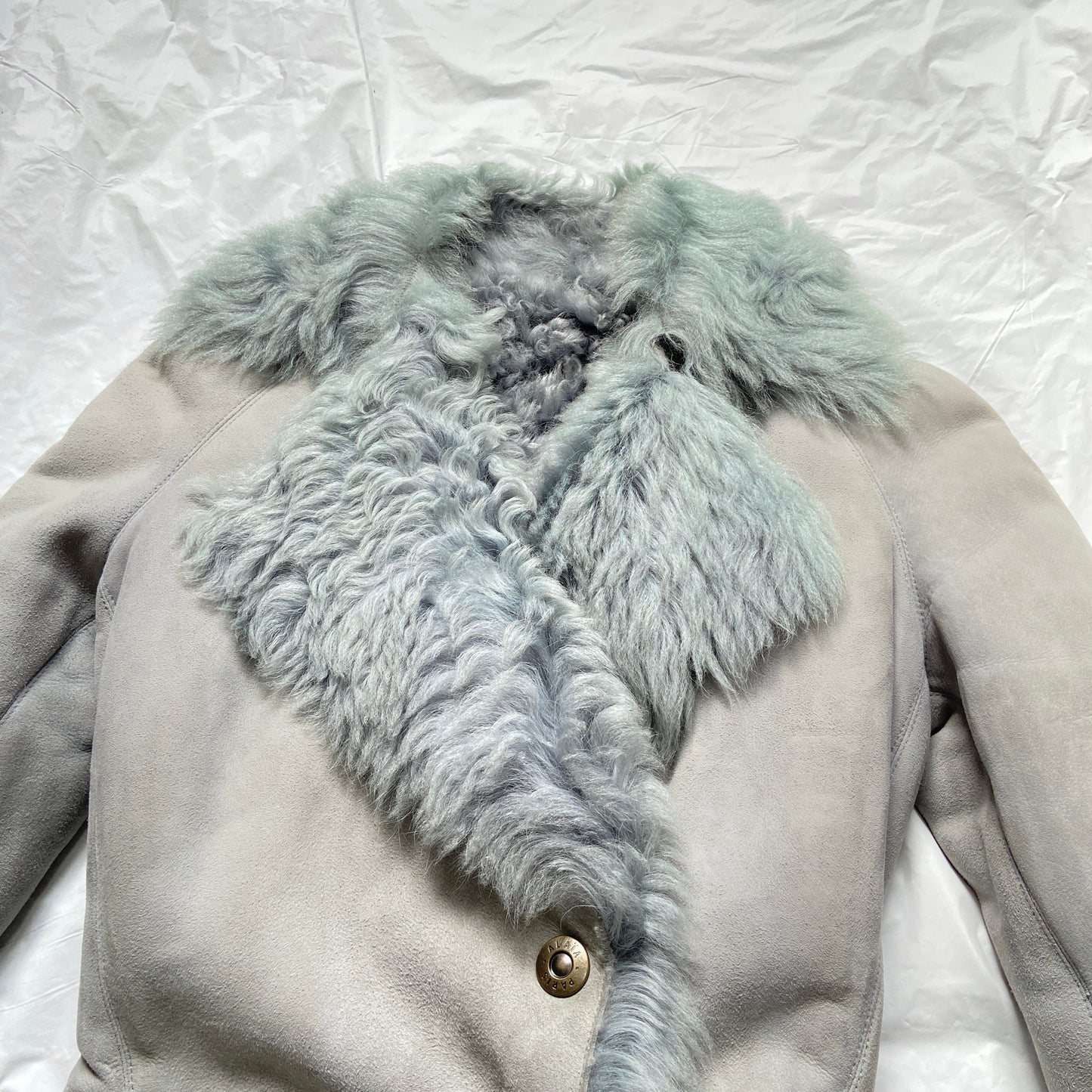 Alaïa mint blue shearling fur trimlambskin coat jacket
