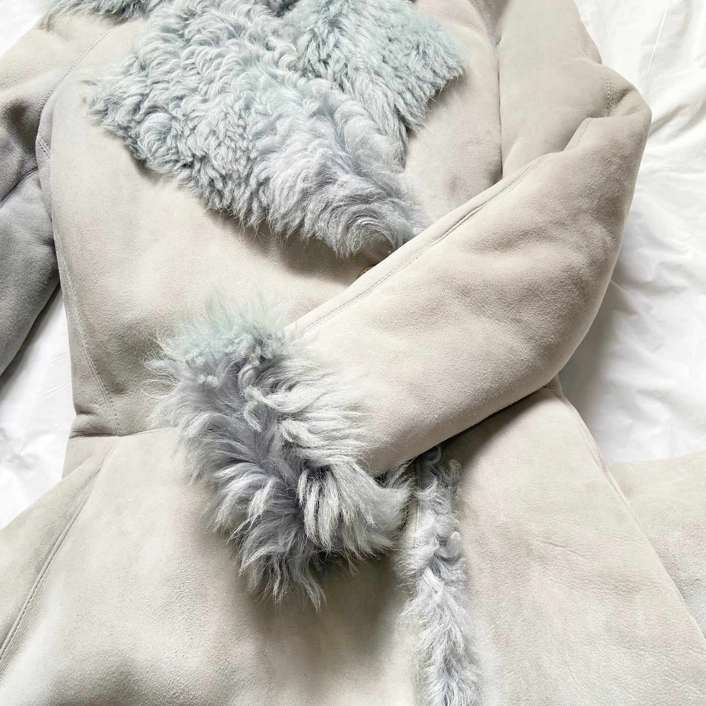 Alaïa mint blue shearling fur trimlambskin coat jacket