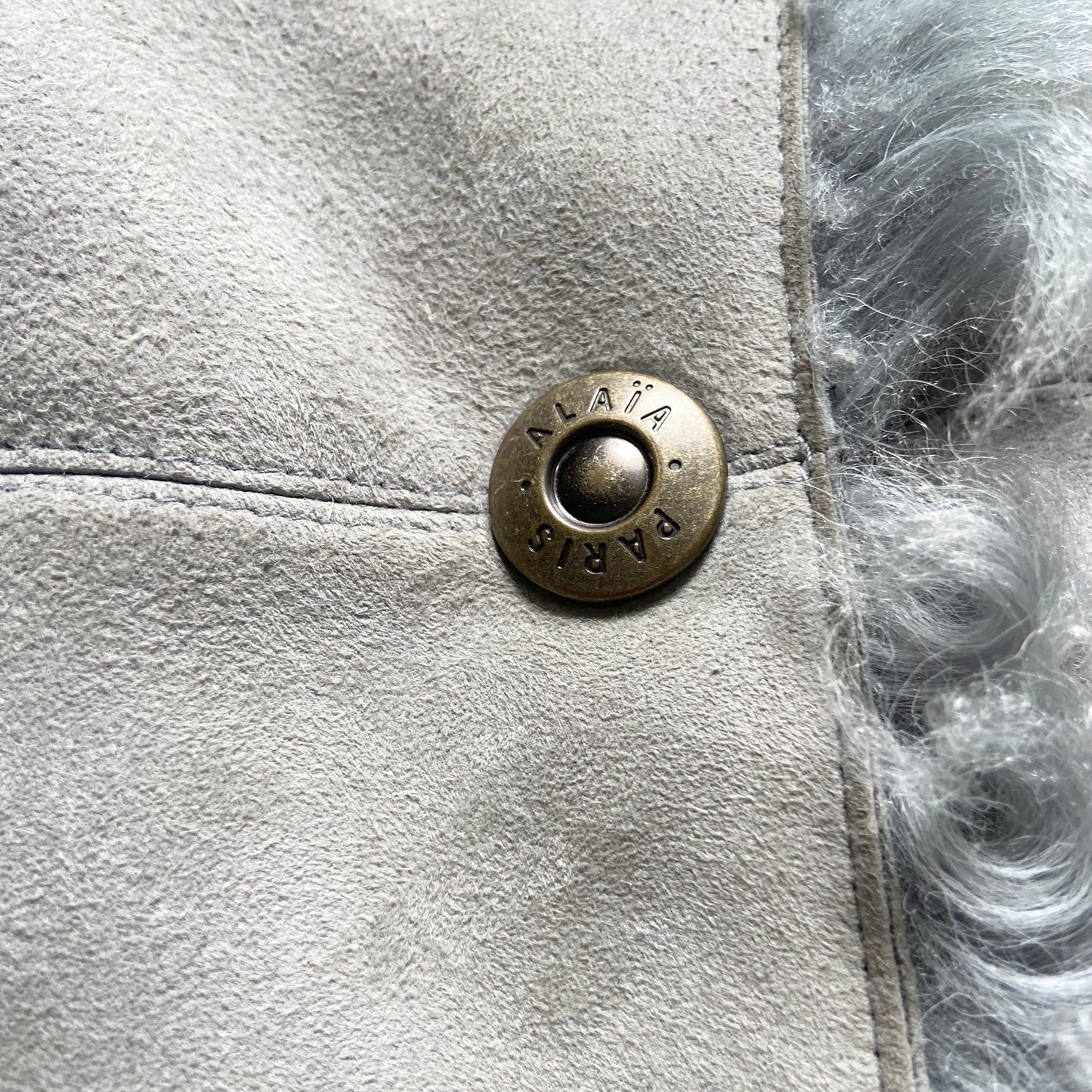 Alaïa mint blue shearling fur trimlambskin coat jacket