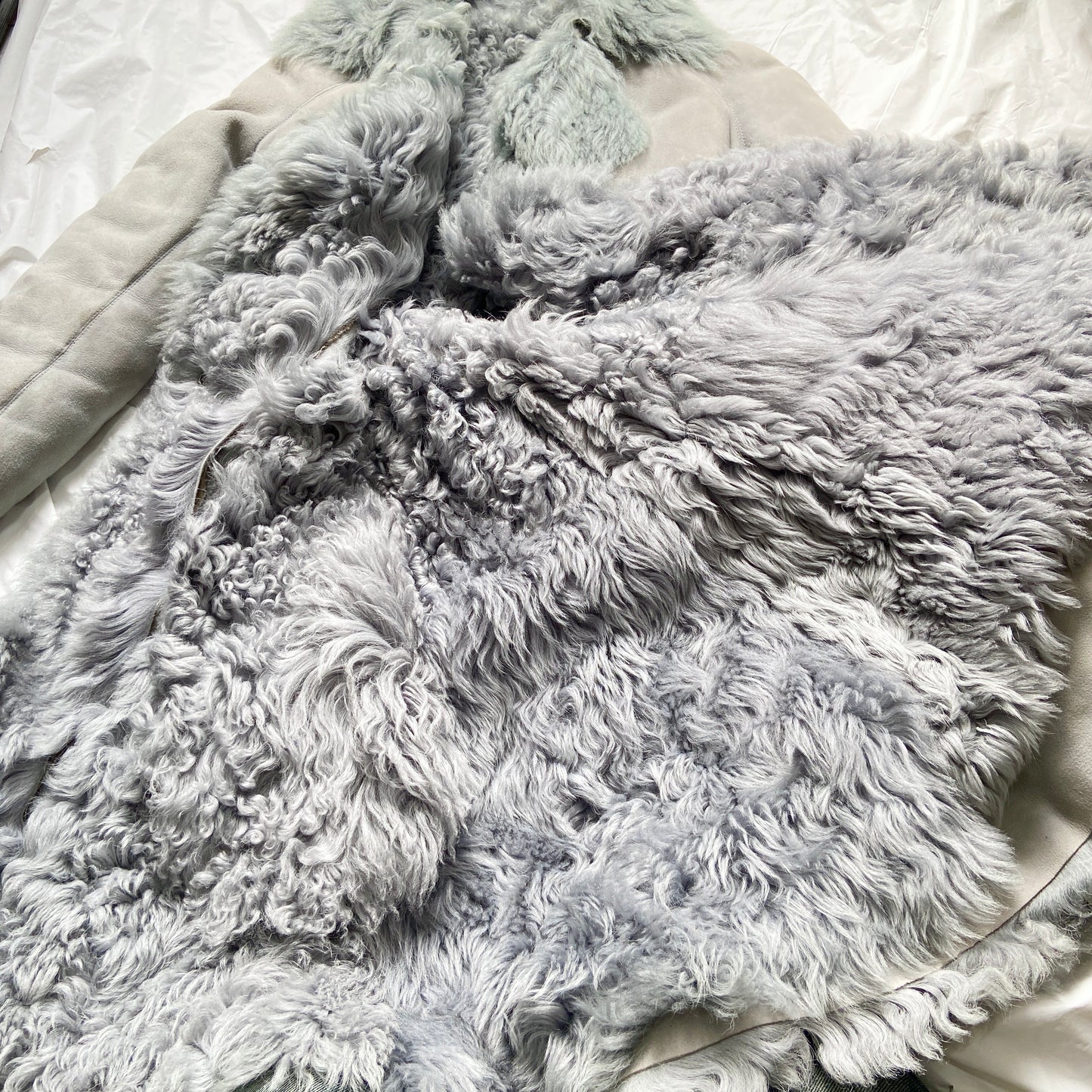 Alaïa mint blue shearling fur trimlambskin coat jacket