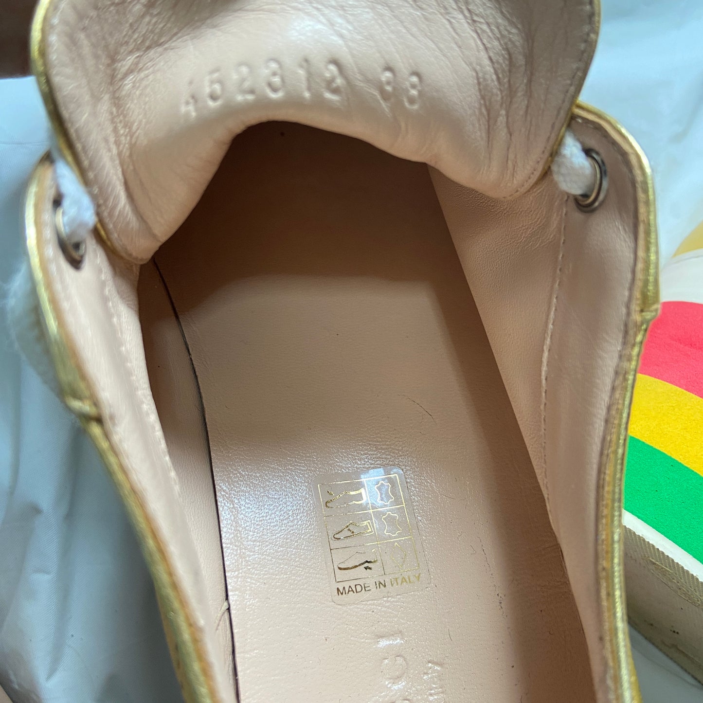 Gucci Peggy rainbow gold platform ace sneaker 38