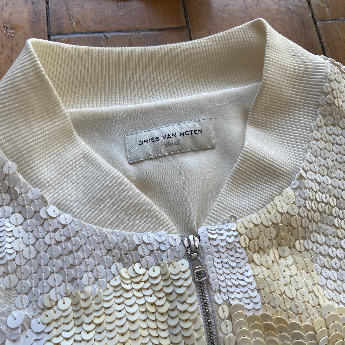 Dries van Noten cream sequin bomber S