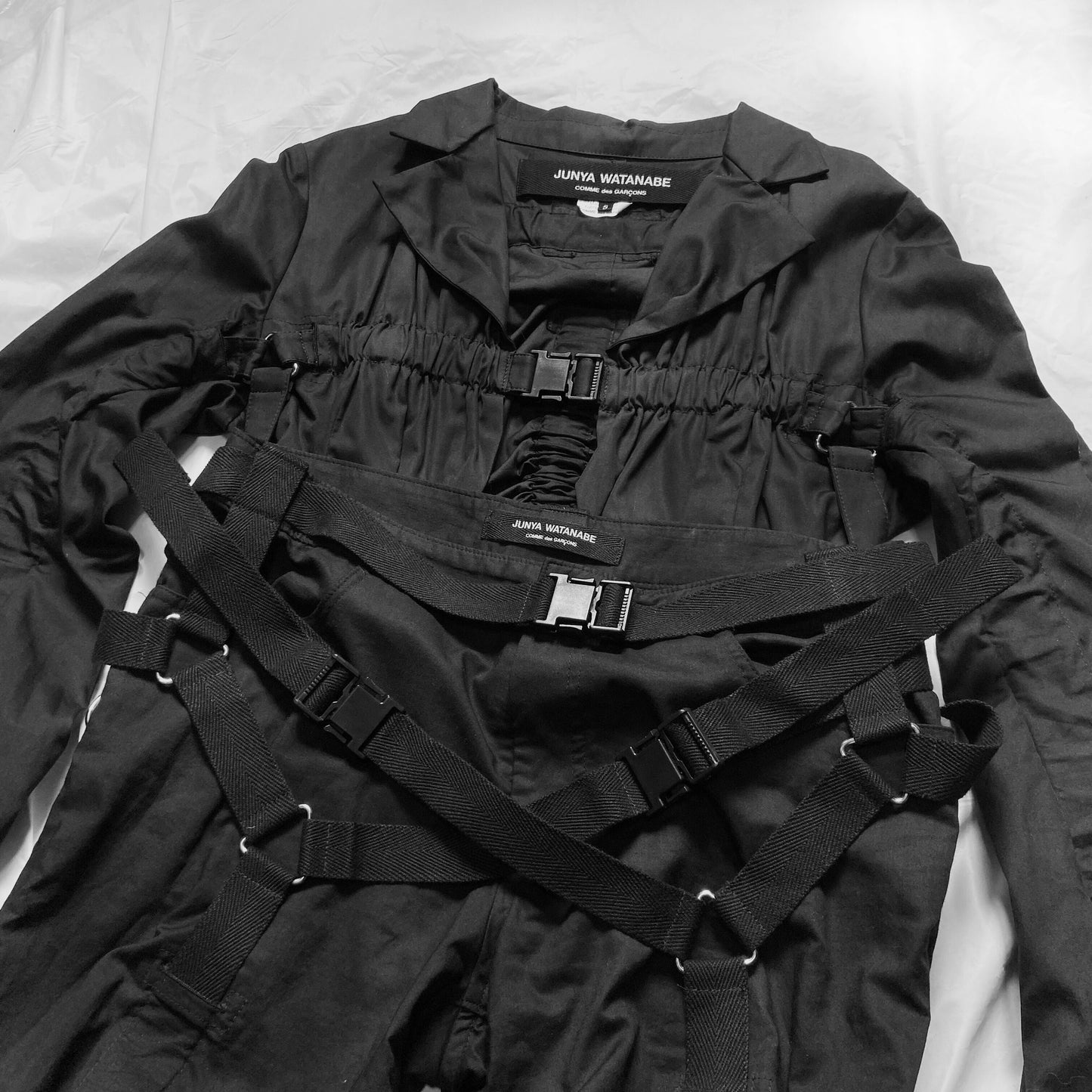 Junya Watanabe 2003 spring black bondage parachute jacket blazer pants set