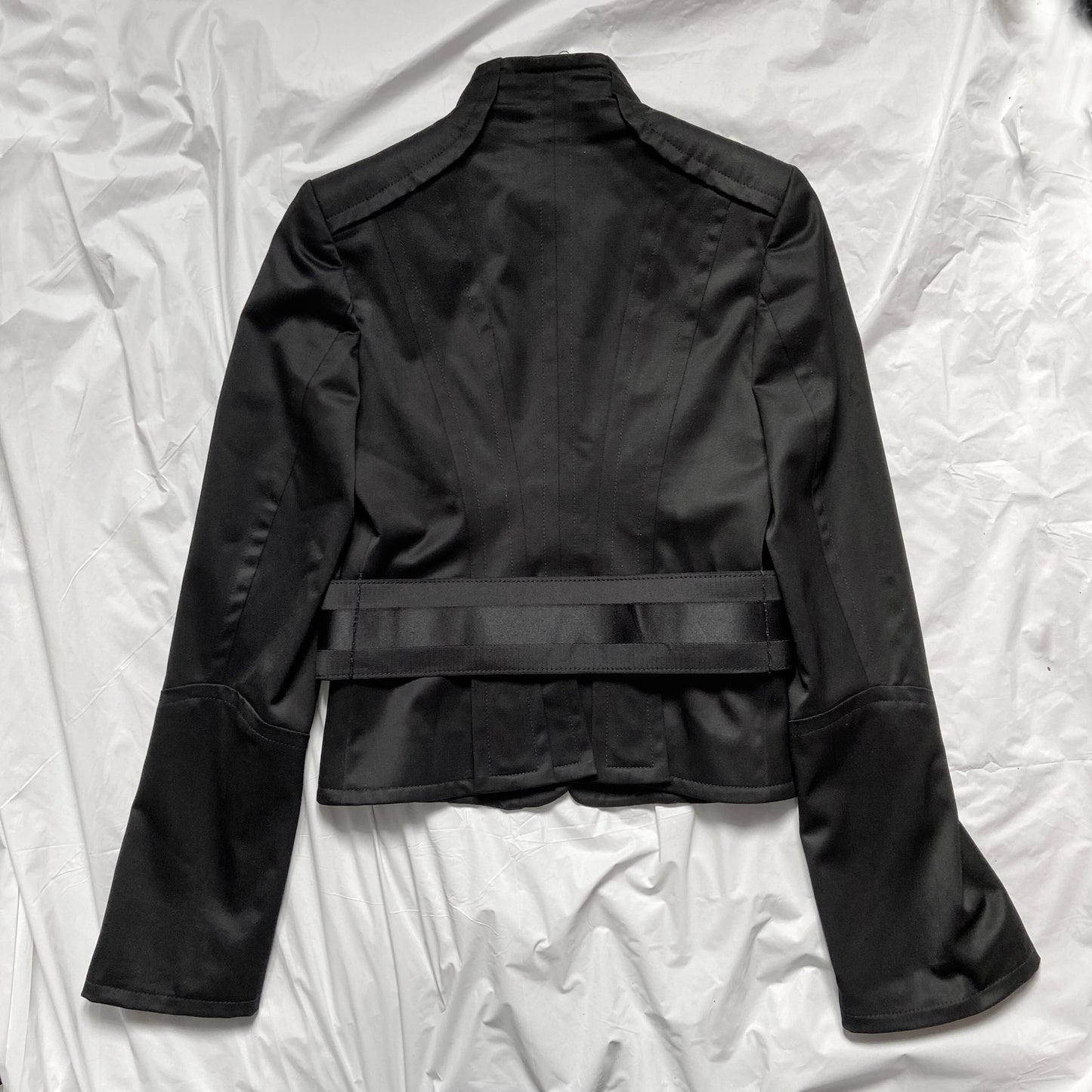 Gucci Tom Ford 2004 fall black leather belt jacket flared sleeves