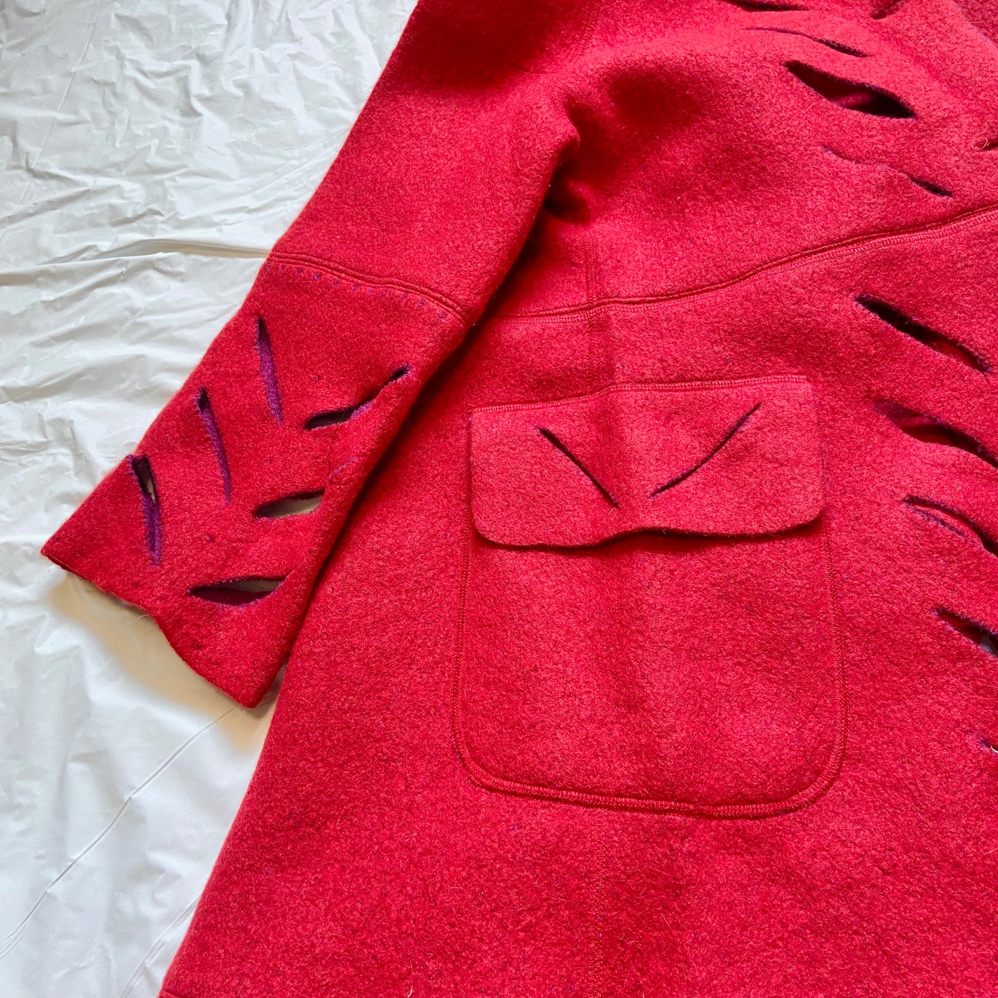 Dior fw02 Galliano runway long red cut out wool duffle coat with scarf S