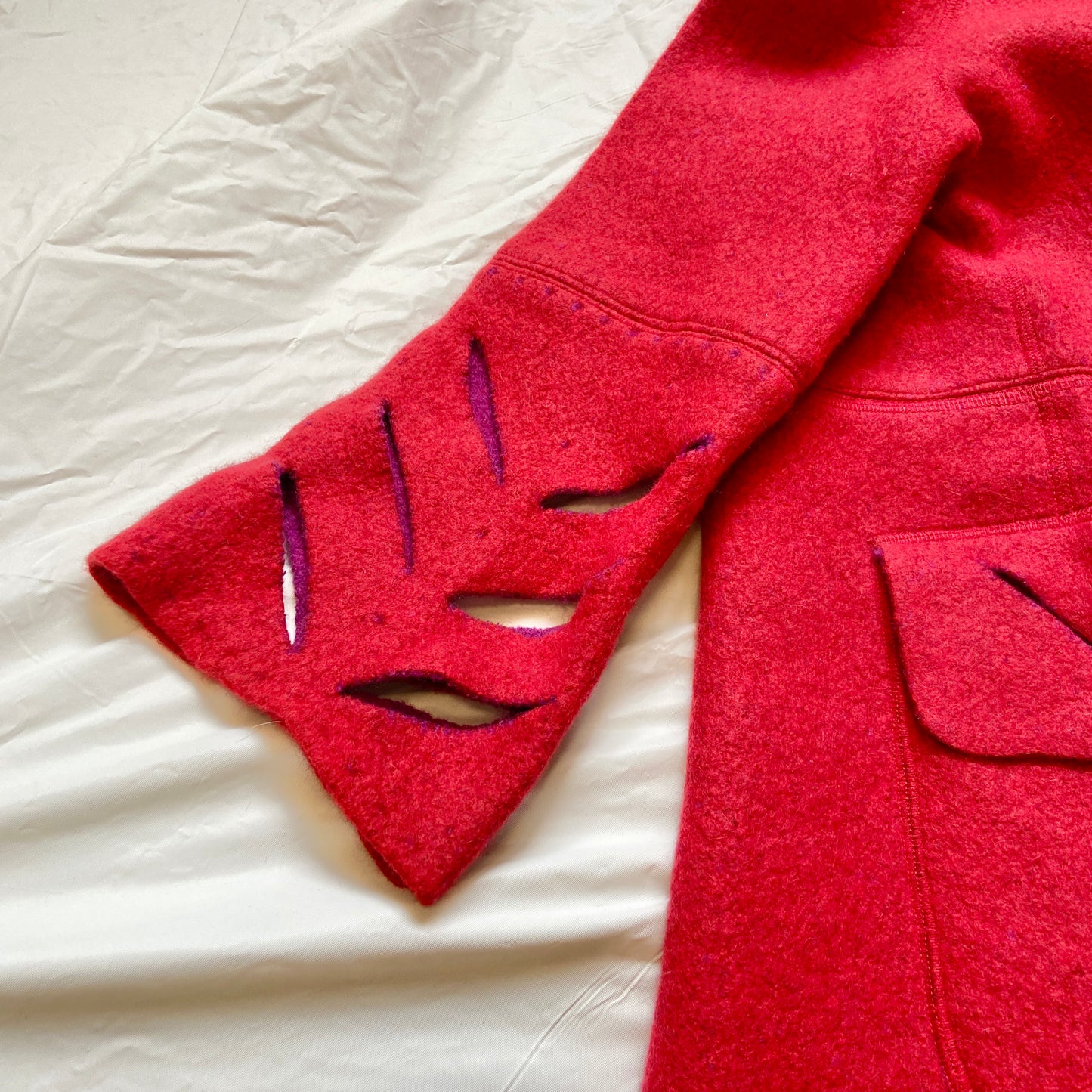 Dior fw02 Galliano runway long red cut out wool duffle coat with scarf S