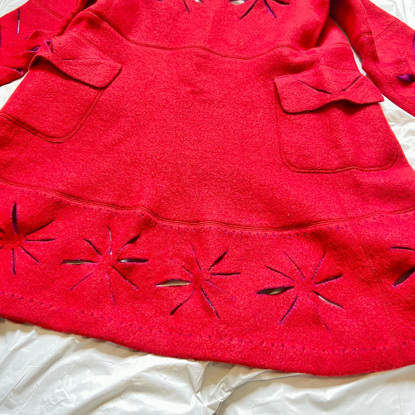 Dior fw02 Galliano runway long red cut out wool duffle coat with scarf S