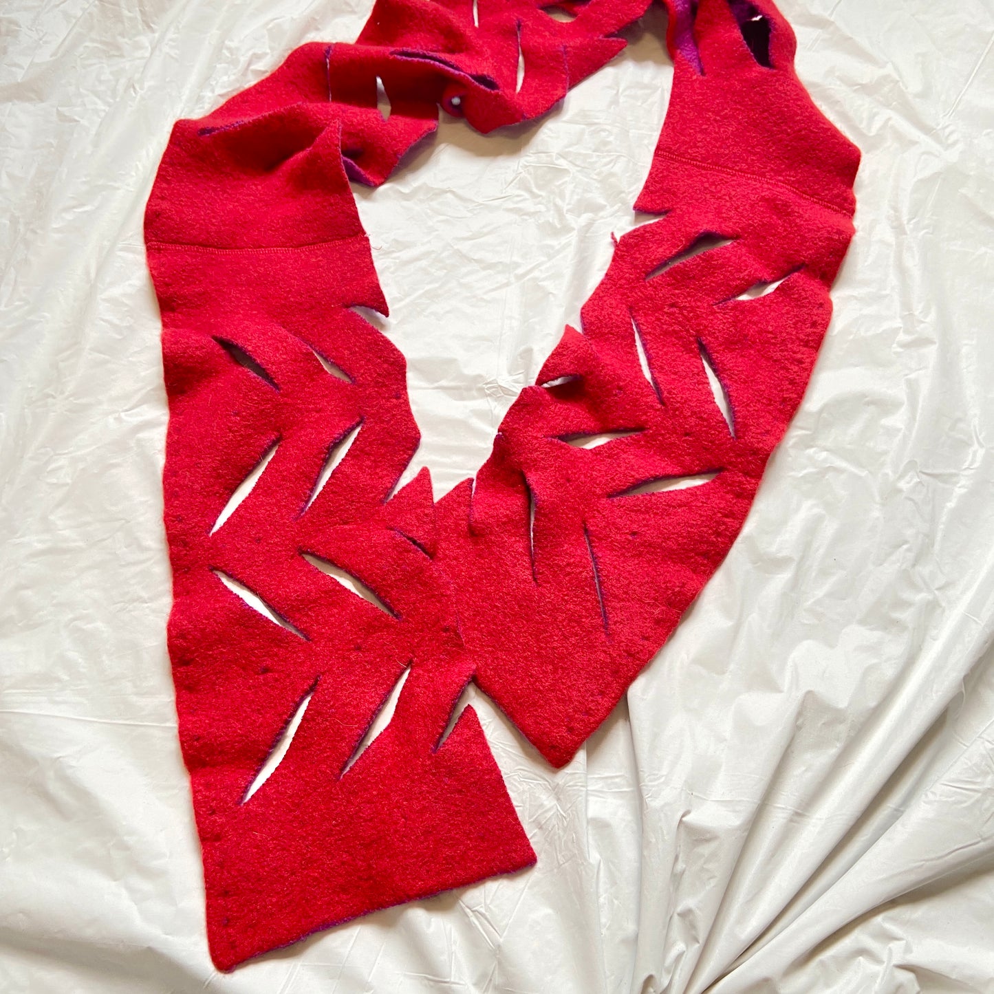 Dior fw02 Galliano runway long red cut out wool duffle coat with scarf S