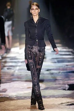 Gucci Tom Ford 2004 fall black leather belt jacket flared sleeves