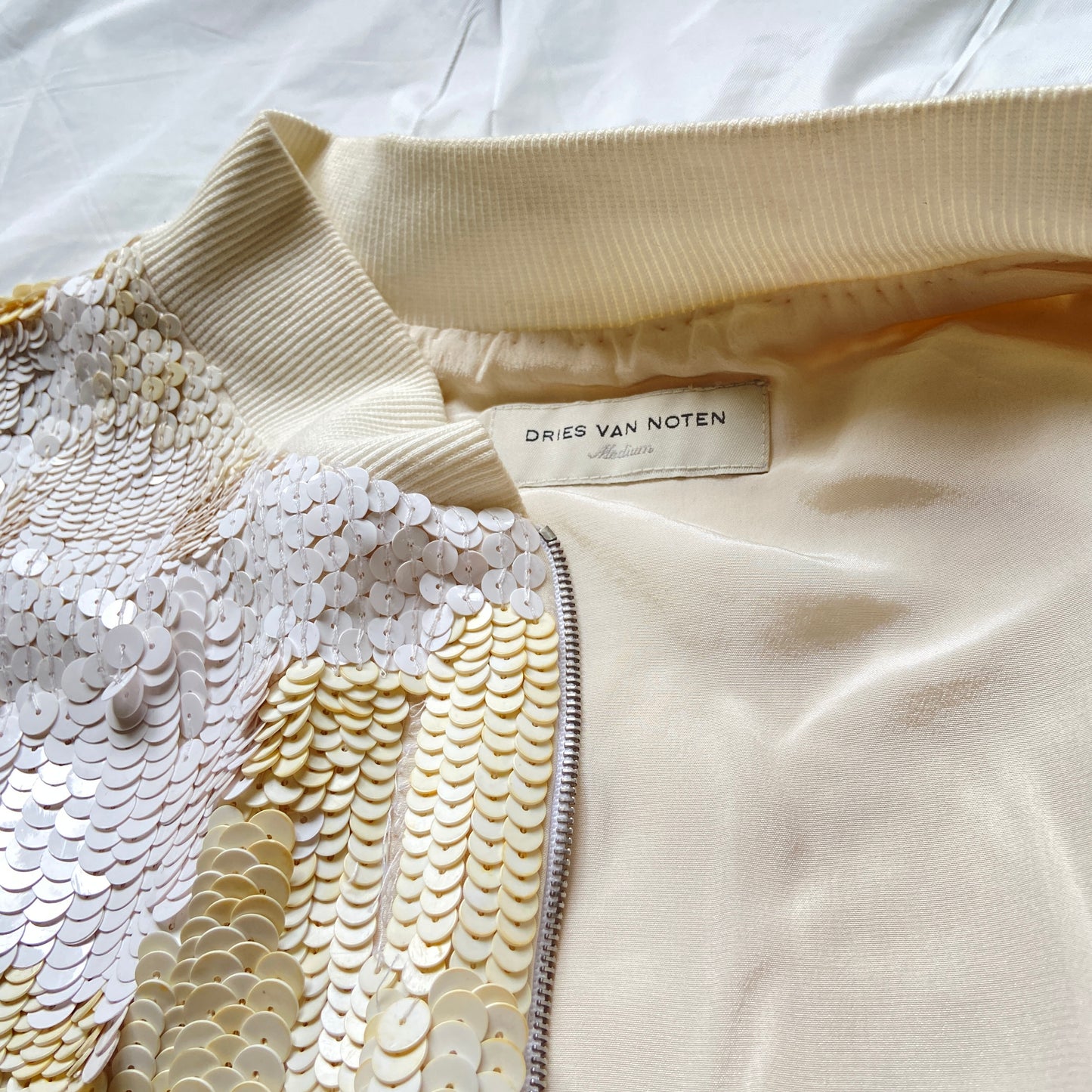 Dries van Noten cream sequin bomber M