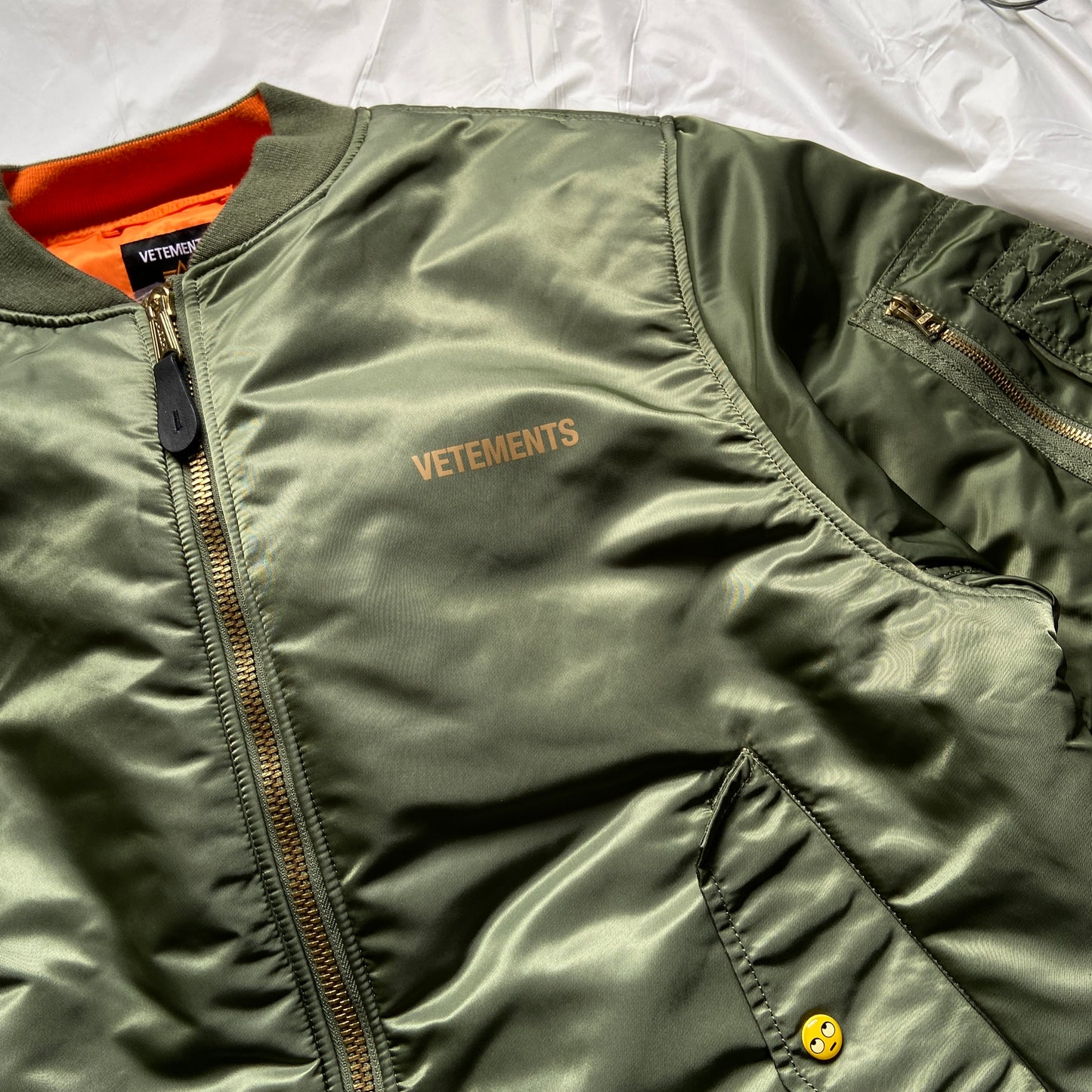 Vetements ss18 alpha green/ orange emoji oversized bomber