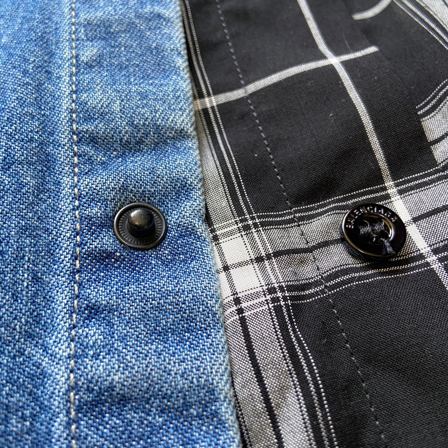 Balenciaga twinset denim plaid shirt mix with hood L