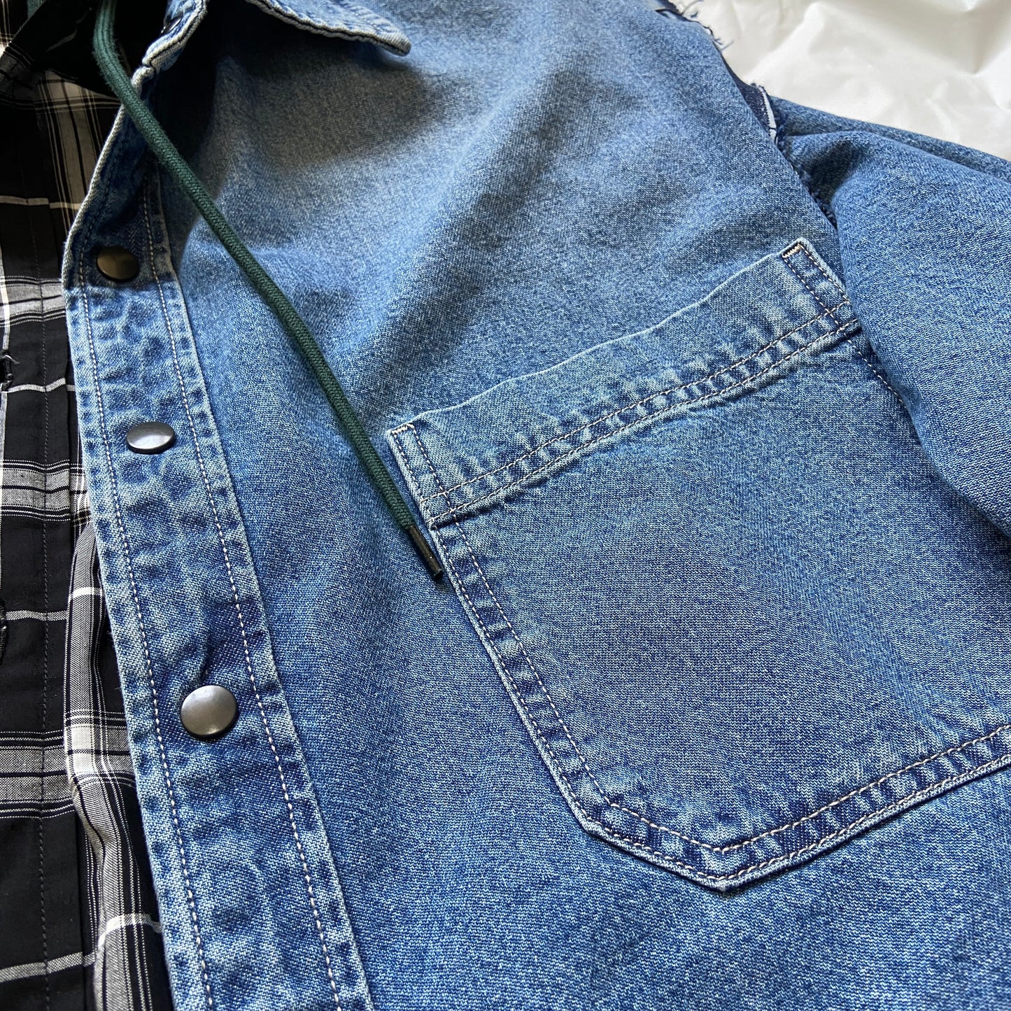 Balenciaga twinset denim plaid shirt mix with hood L