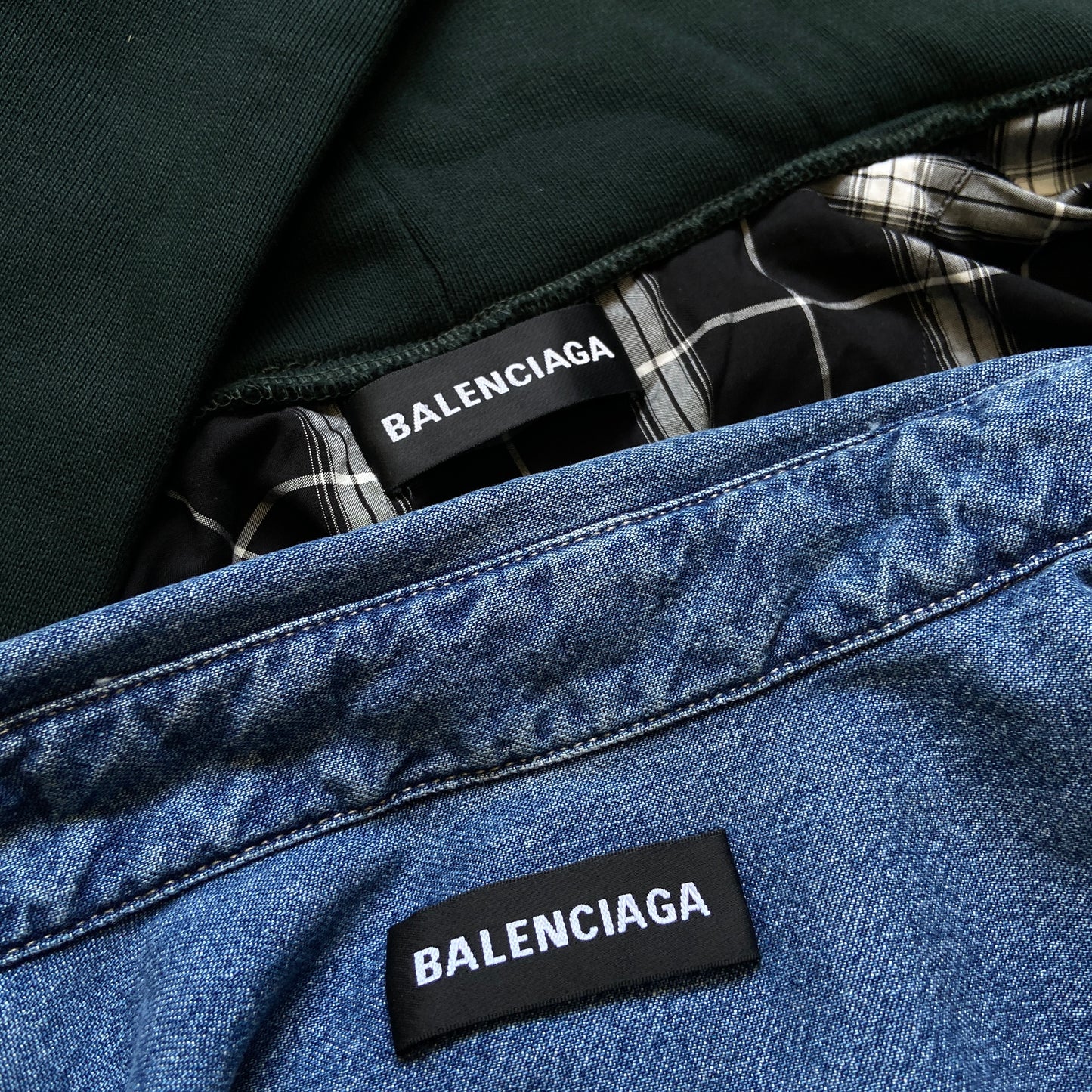 Balenciaga twinset denim plaid shirt mix with hood L