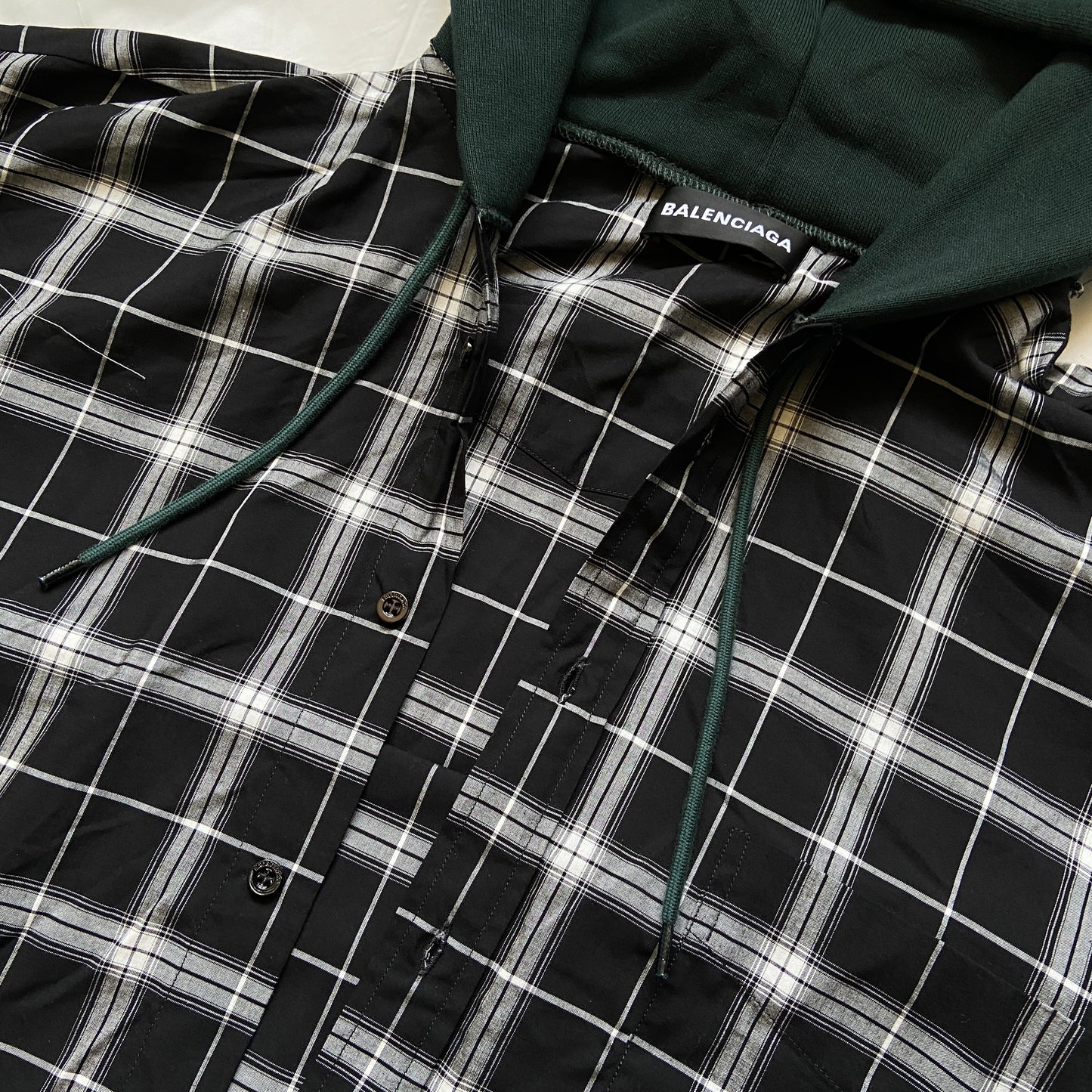 Balenciaga twinset denim plaid shirt mix with hood L