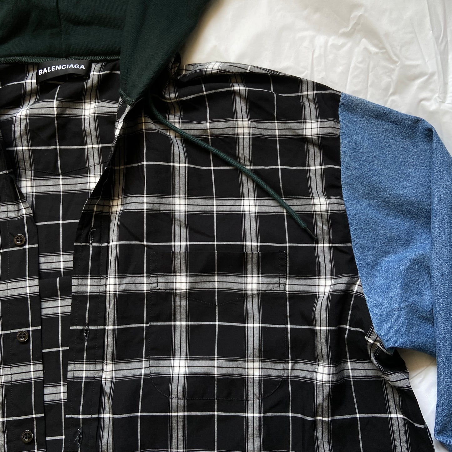 Balenciaga twinset denim plaid shirt mix with hood L