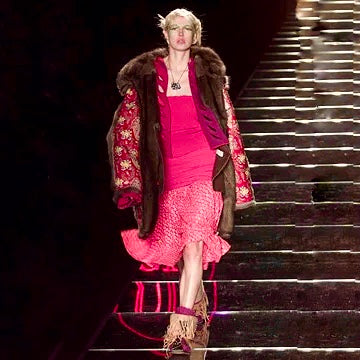 Dior fw02 Galliano runway long red cut out wool duffle coat with scarf S