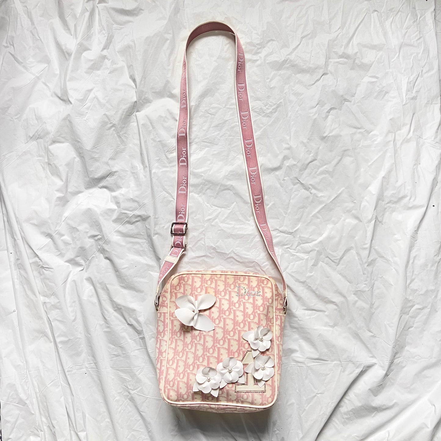 Christian Dior Pink Flower Trotter Oblique Monogram Side Bag