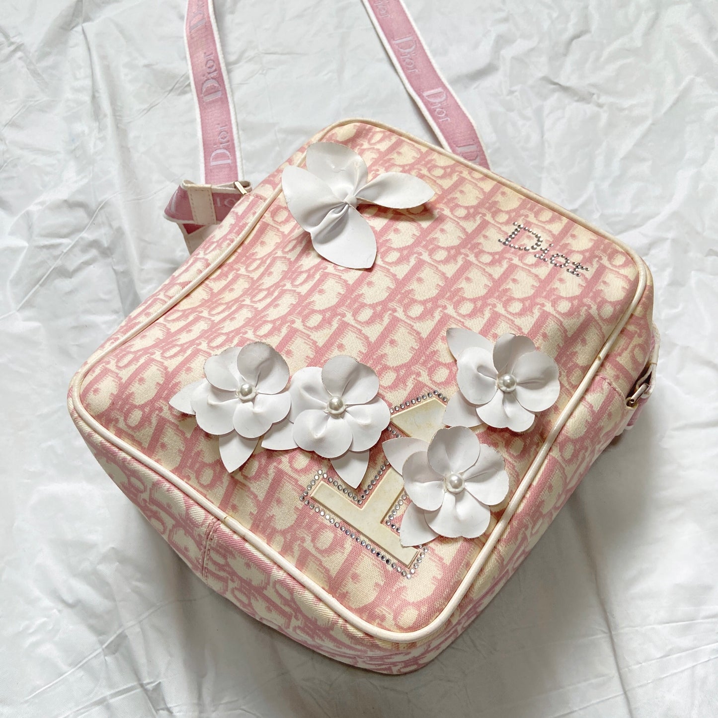 Christian Dior Pink Flower Trotter Oblique Monogram Side Bag