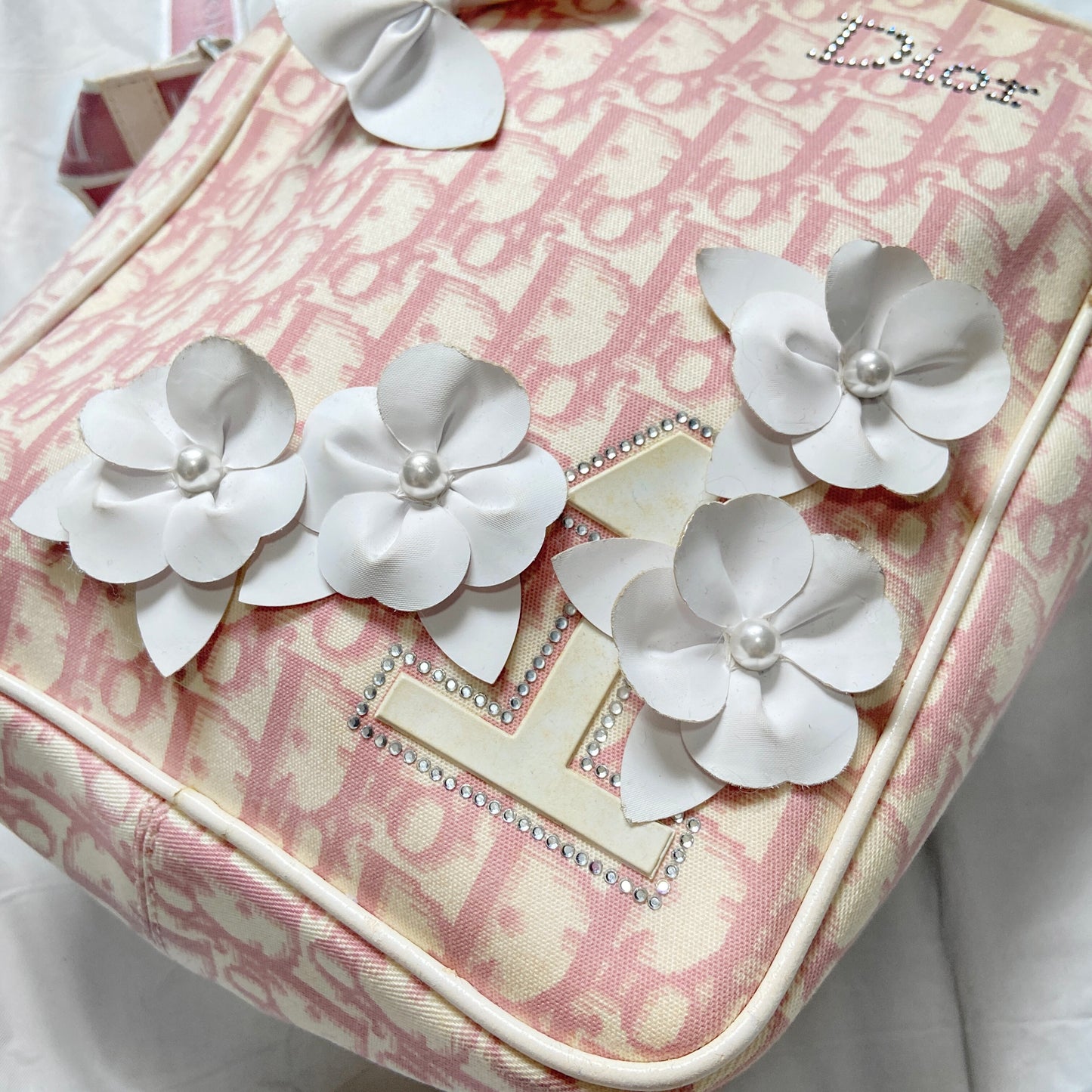 Christian Dior Pink Flower Trotter Oblique Monogram Side Bag