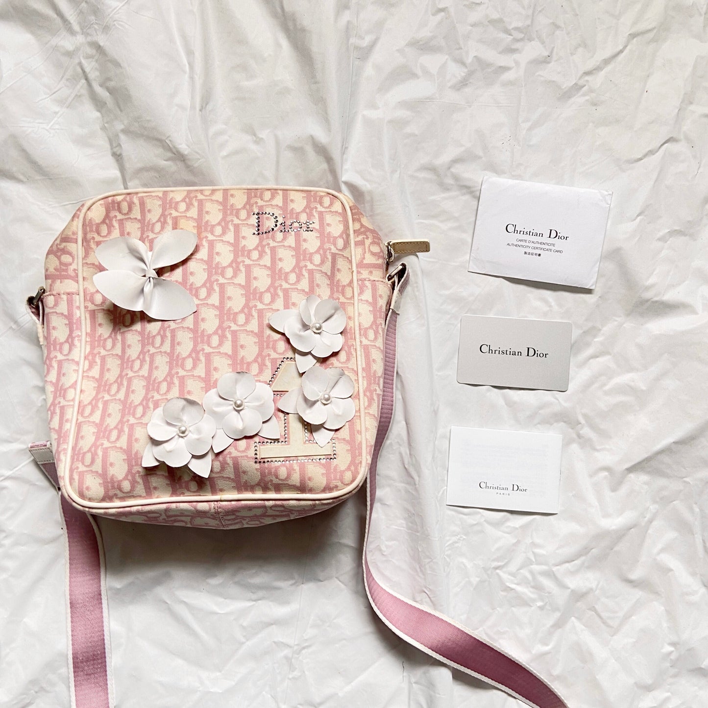 Christian Dior Pink Flower Trotter Oblique Monogram Side Bag